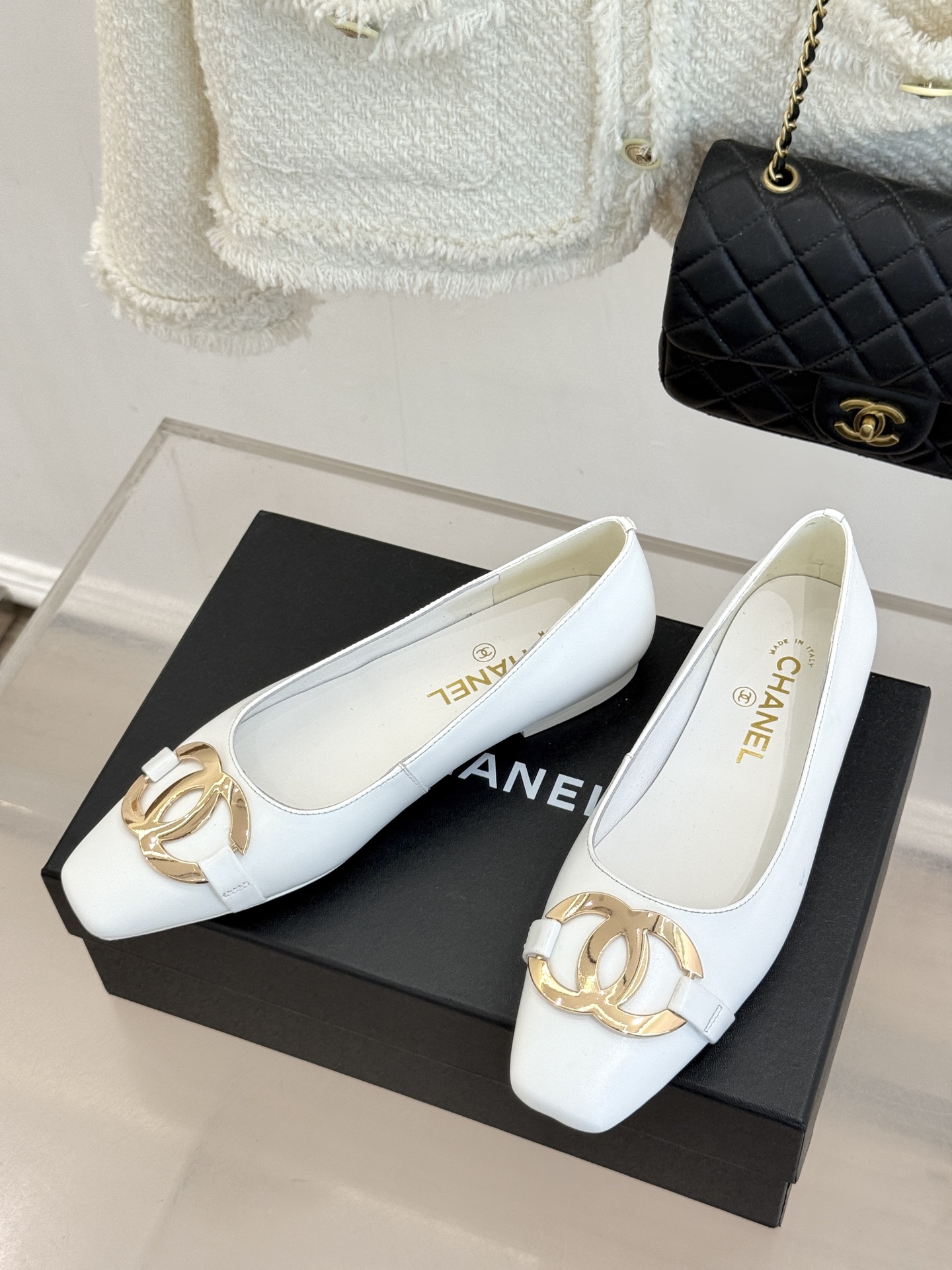 CHANE*｜小香26M新品走秀金属大双C扣方头平底单鞋Chanel 走秀金属大双C单鞋小香系列走秀王炸