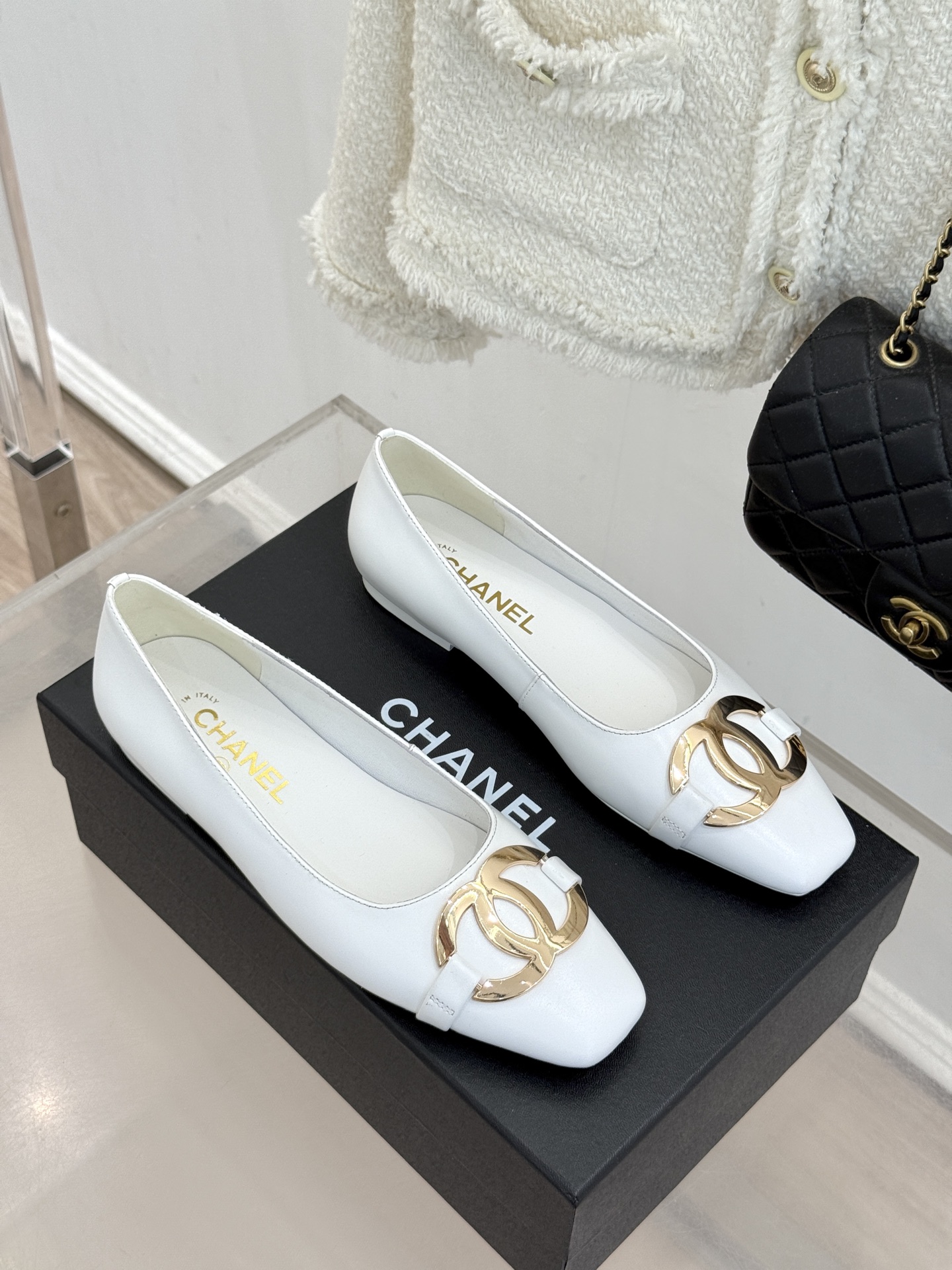 CHANE*｜小香26M新品走秀金属大双C扣方头平底单鞋Chanel 走秀金属大双C单鞋小香系列走秀王炸
