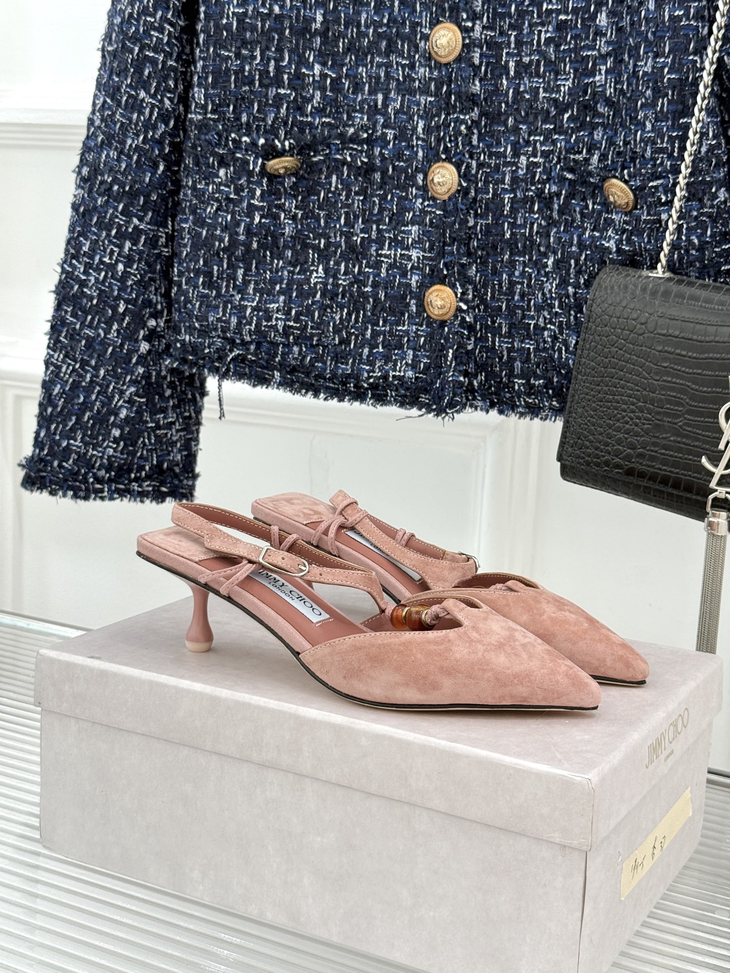Jimmy Choo/吉米周JC26WF新品Lauri 50｜琥珀色串珠尖头高跟凉鞋吉米周26WF封神凉