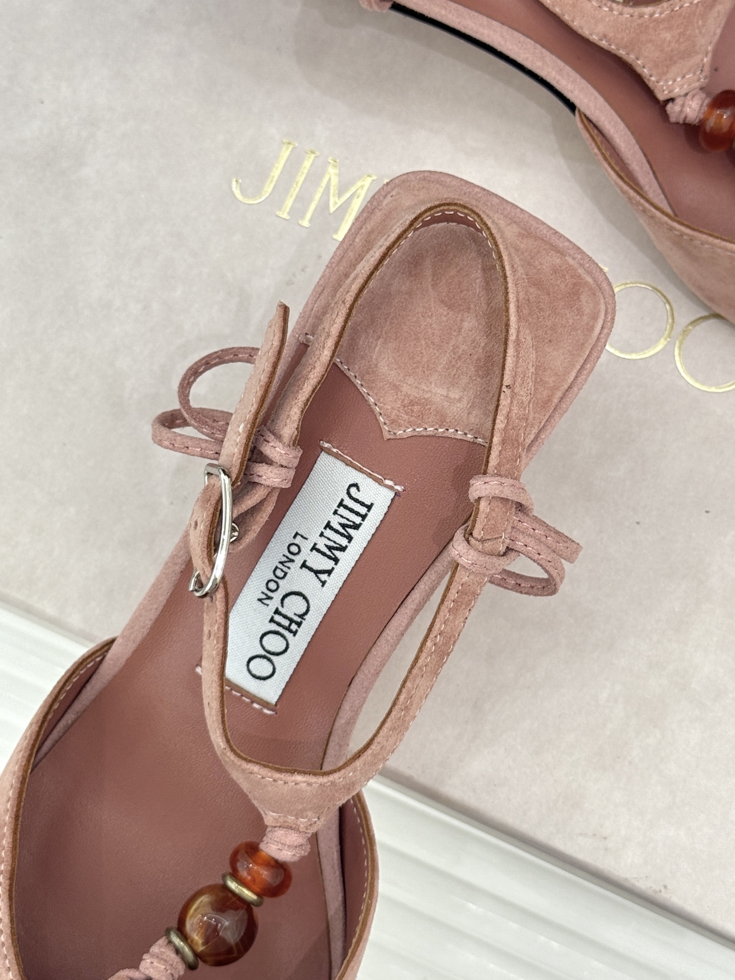 Jimmy Choo/吉米周JC26WF新品Lauri 50｜琥珀色串珠尖头高跟凉鞋吉米周26WF封神凉