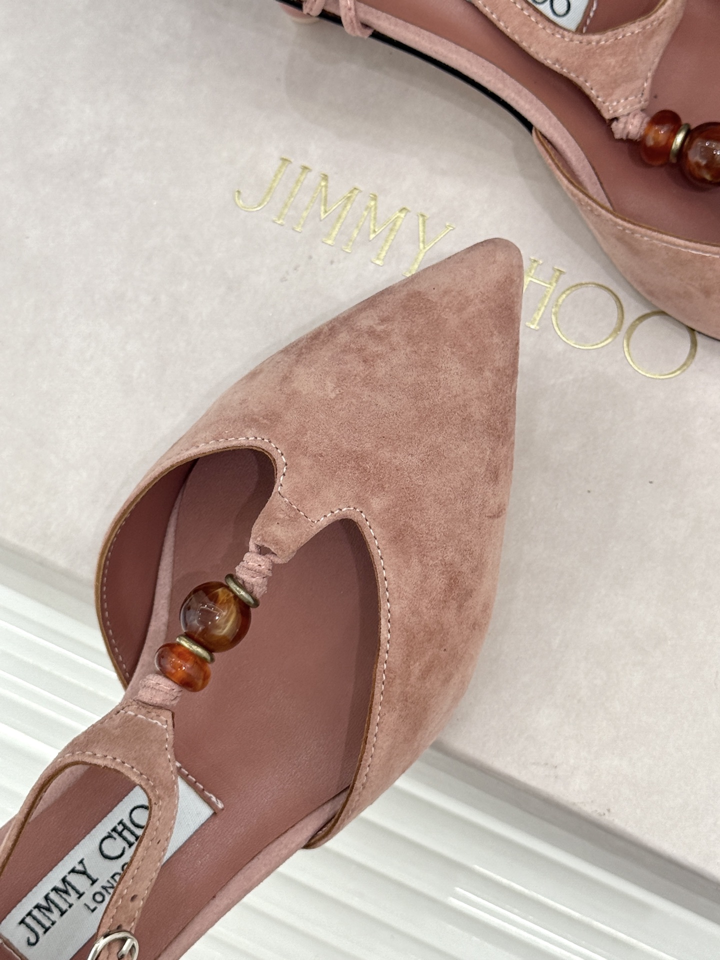 Jimmy Choo/吉米周JC26WF新品Lauri 50｜琥珀色串珠尖头高跟凉鞋吉米周26WF封神凉