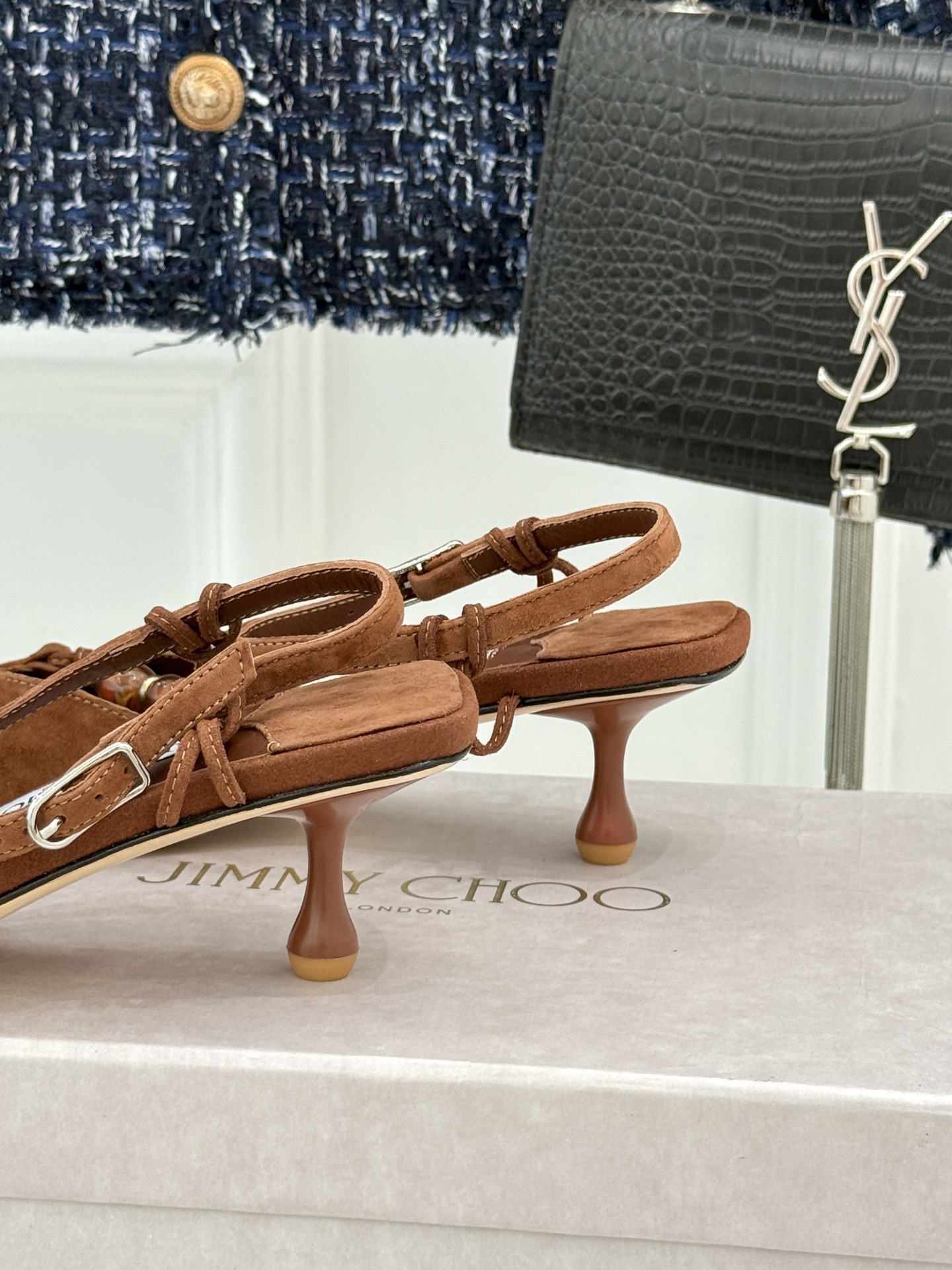 Jimmy Choo/吉米周JC26WF新品Lauri 50｜琥珀色串珠尖头高跟凉鞋吉米周26WF封神凉