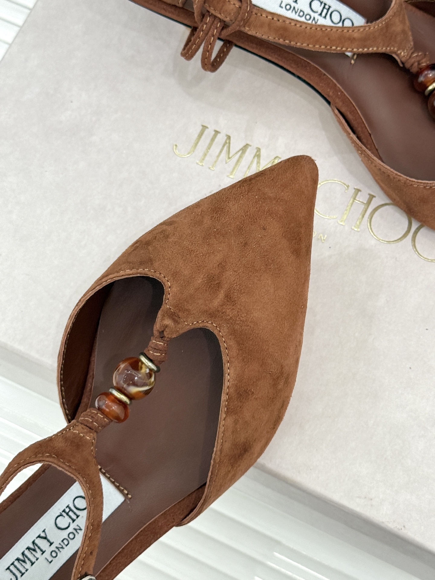 Jimmy Choo/吉米周JC26WF新品Lauri 50｜琥珀色串珠尖头高跟凉鞋吉米周26WF封神凉