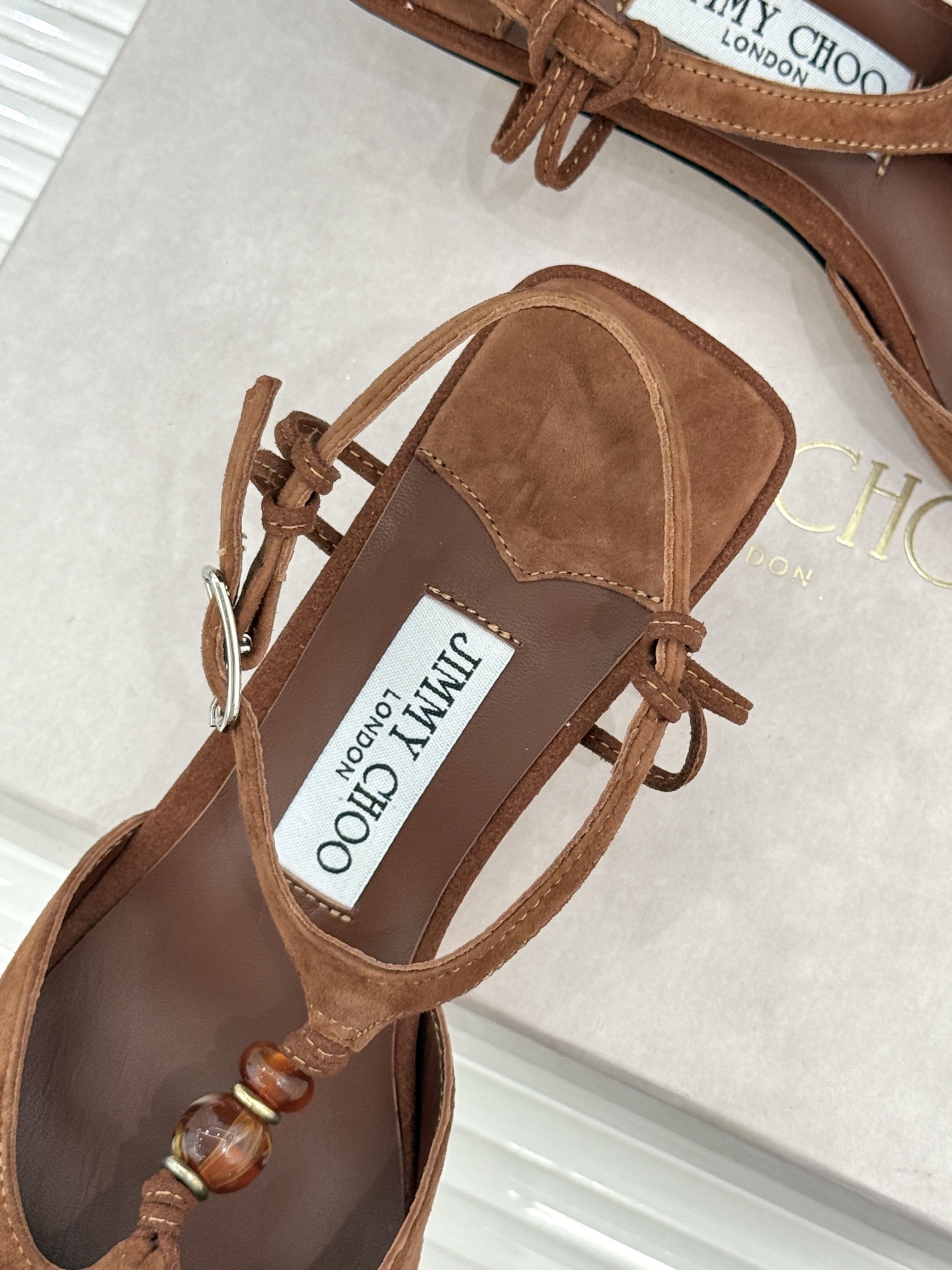 Jimmy Choo/吉米周JC26WF新品Lauri 50｜琥珀色串珠尖头高跟凉鞋吉米周26WF封神凉