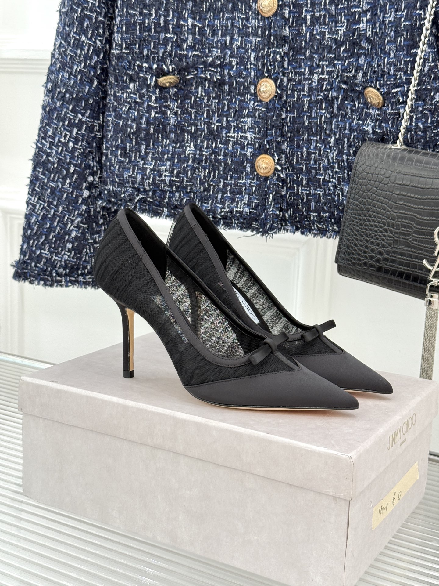 Jimmy Choo/吉米周JC26WF新品蝴蝶结尖头平底高跟鞋单鞋吉米周春夏仙女本命鞋真丝网纱漾着朦胧