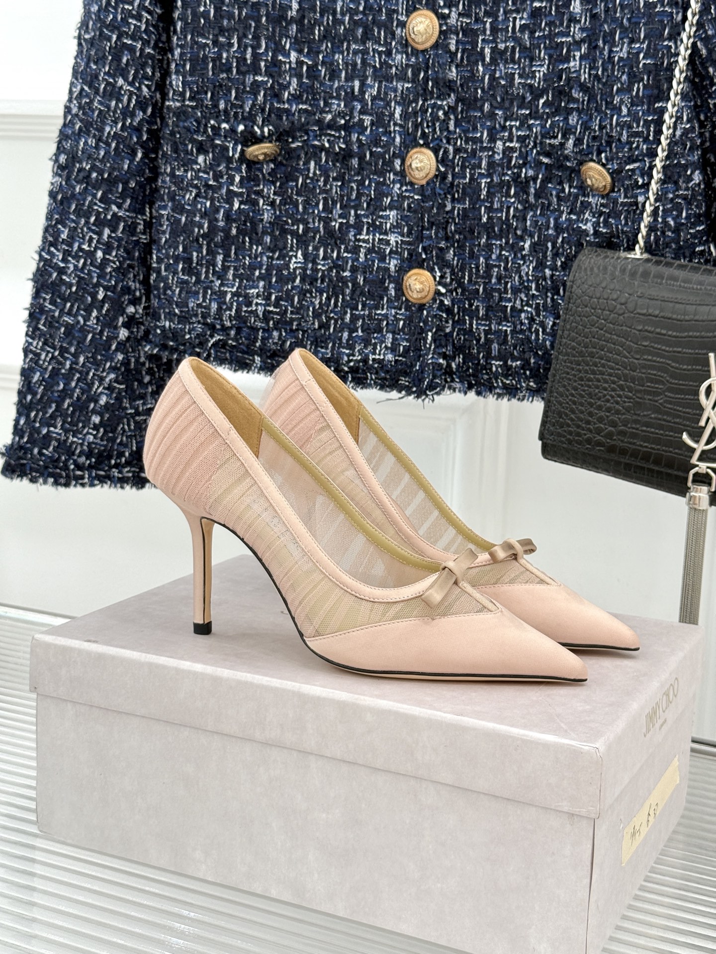 Jimmy Choo/吉米周JC26WF新品蝴蝶结尖头平底高跟鞋单鞋吉米周春夏仙女本命鞋真丝网纱漾着朦胧