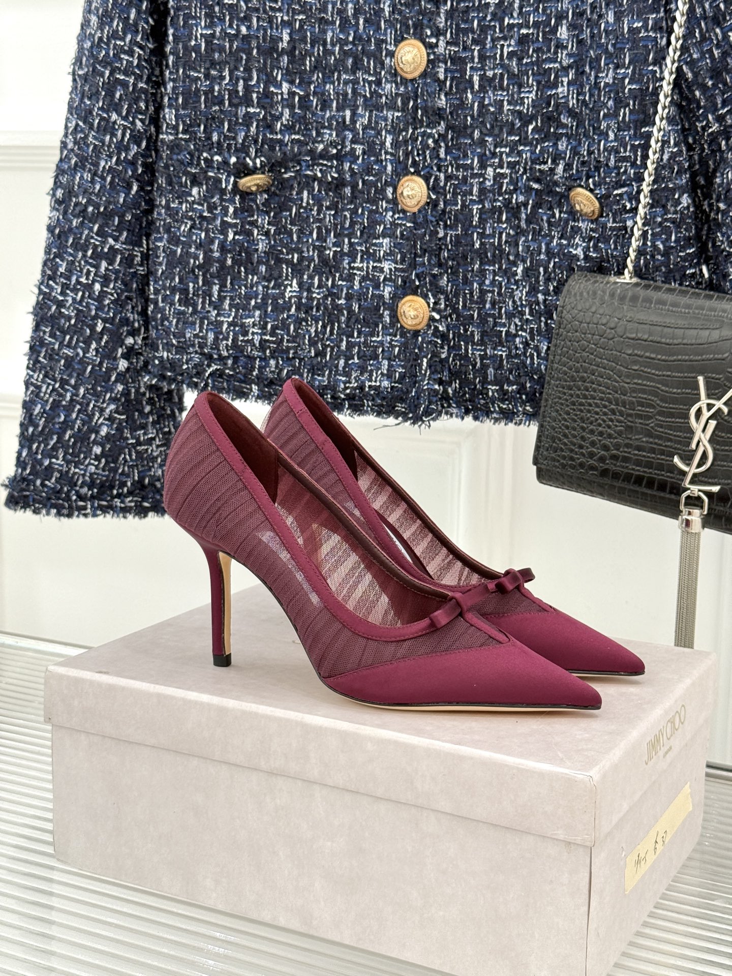 Jimmy Choo/吉米周JC26WF新品蝴蝶结尖头平底高跟鞋单鞋吉米周春夏仙女本命鞋真丝网纱漾着朦胧