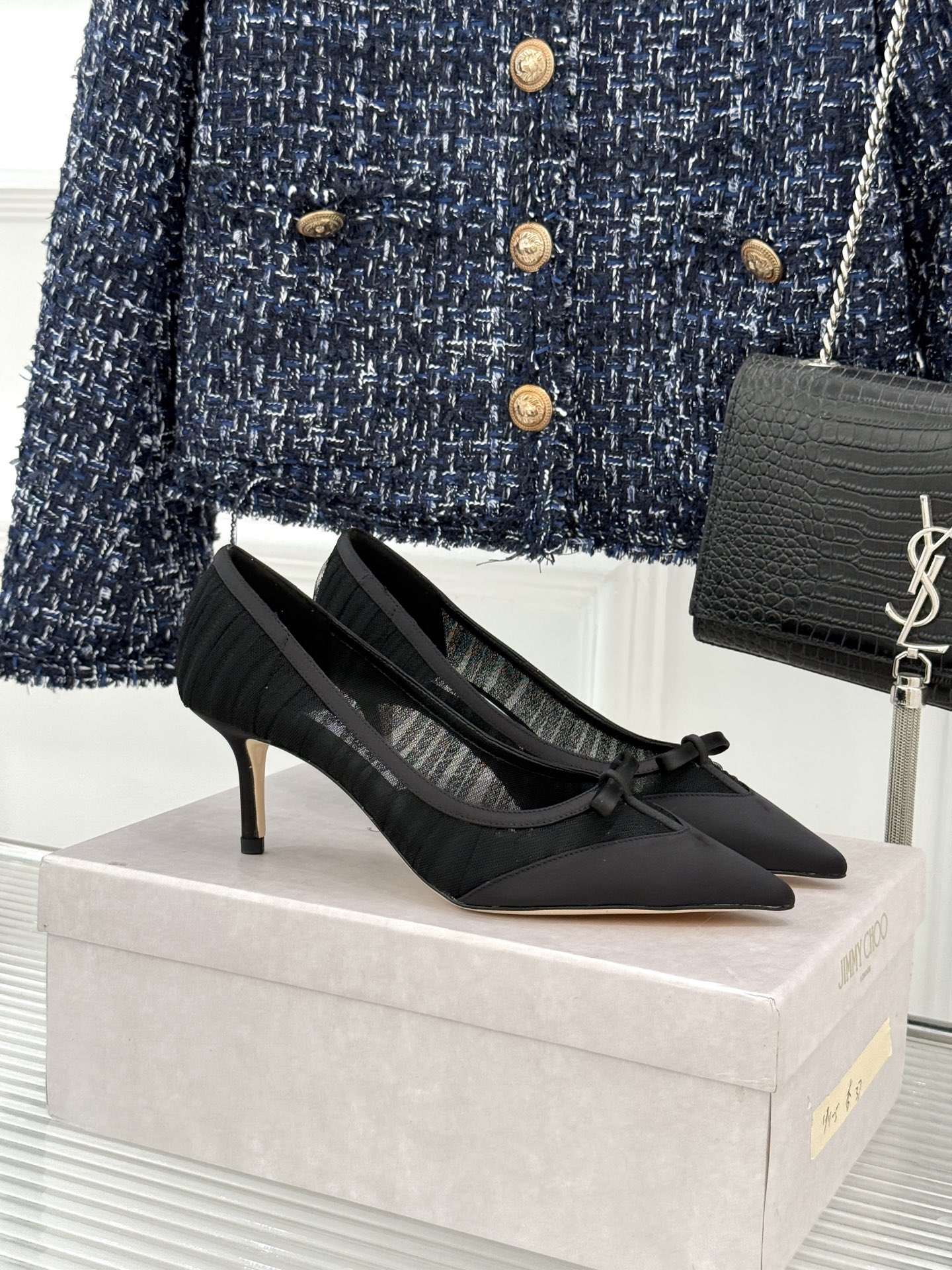 Jimmy Choo/吉米周JC26WF新品蝴蝶结尖头平底高跟鞋单鞋吉米周春夏仙女本命鞋真丝网纱漾着朦胧