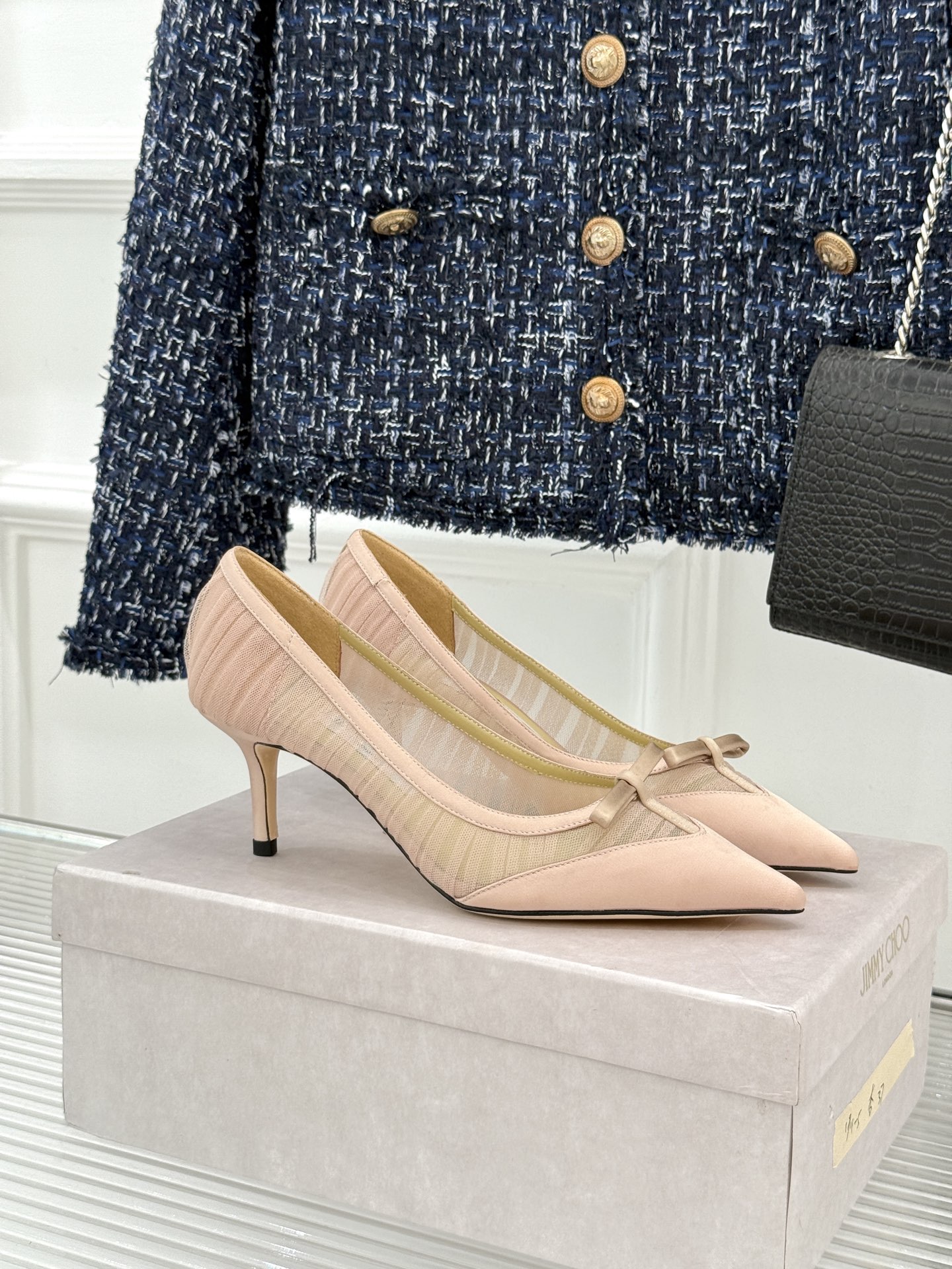 Jimmy Choo/吉米周JC26WF新品蝴蝶结尖头平底高跟鞋单鞋吉米周春夏仙女本命鞋真丝网纱漾着朦胧