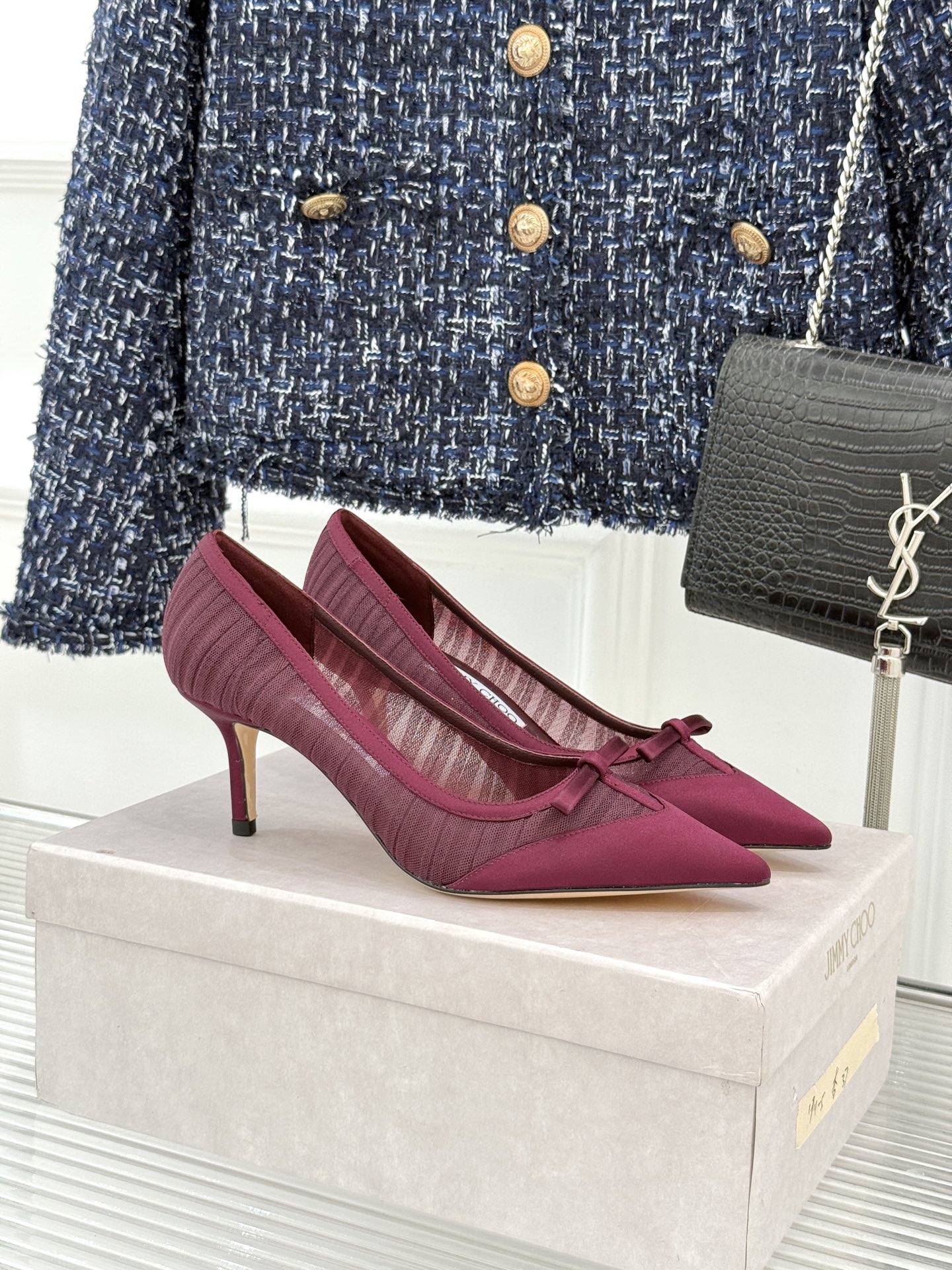 Jimmy Choo/吉米周JC26WF新品蝴蝶结尖头平底高跟鞋单鞋吉米周春夏仙女本命鞋真丝网纱漾着朦胧