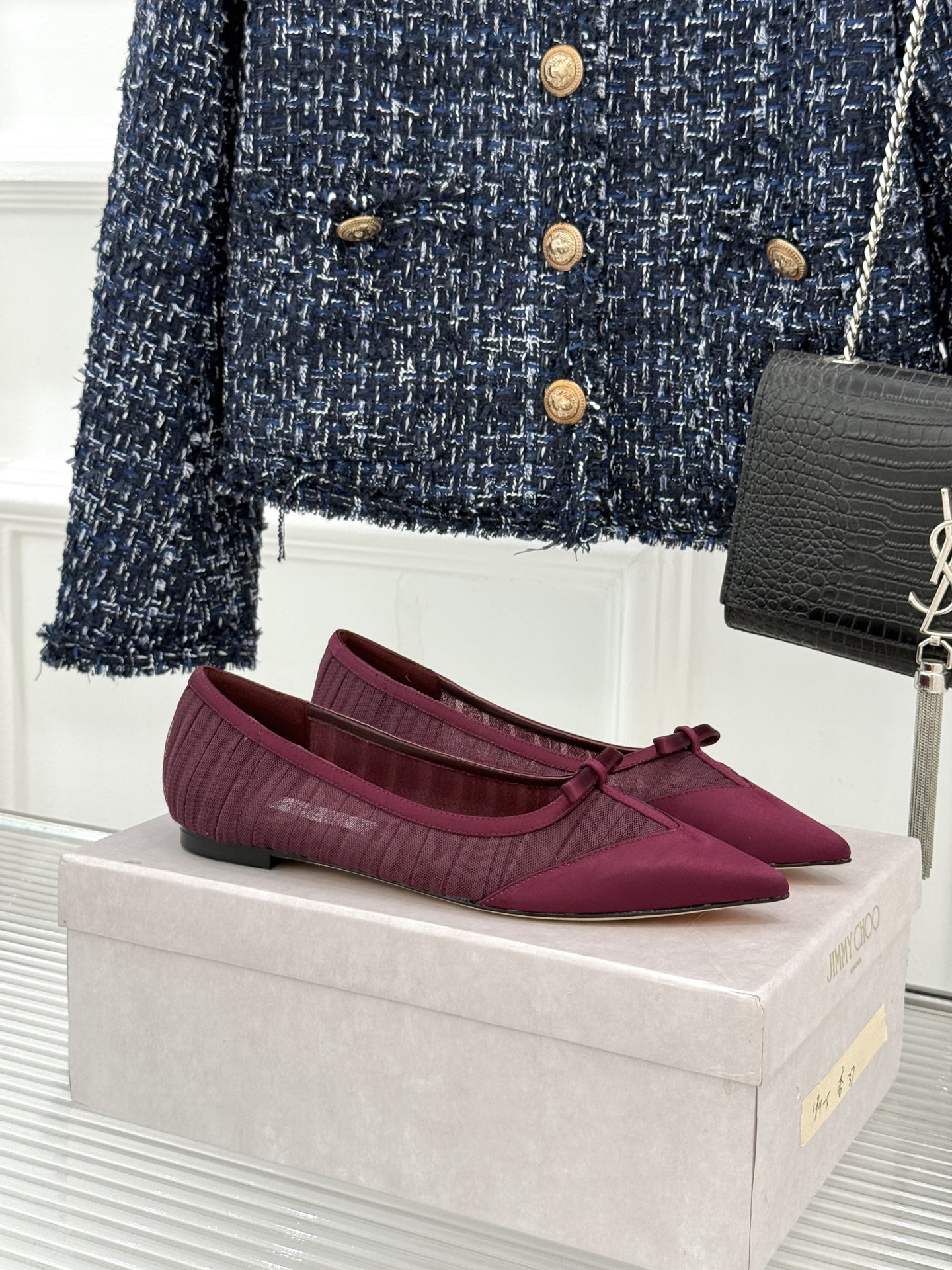 Jimmy Choo/吉米周JC26WF新品蝴蝶结尖头平底高跟鞋单鞋吉米周春夏仙女本命鞋真丝网纱漾着朦胧