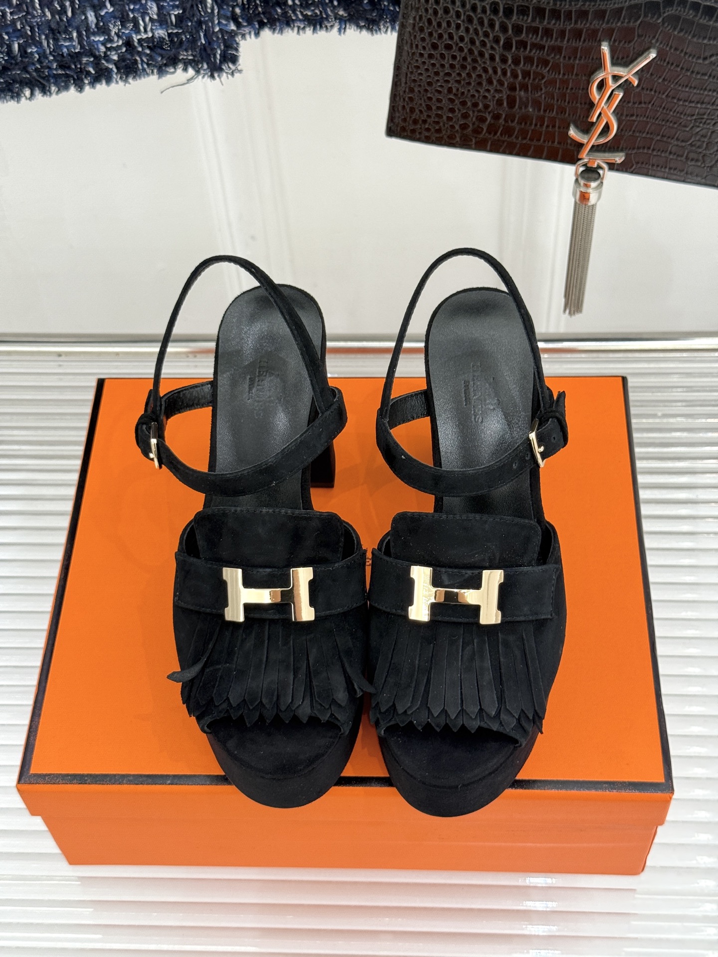 Hermès/爱马仕26WF新品H金属扣流苏防水台高跟凉鞋谁懂啊这双美到失语经典H扣刻入品牌灵魂灵动流苏