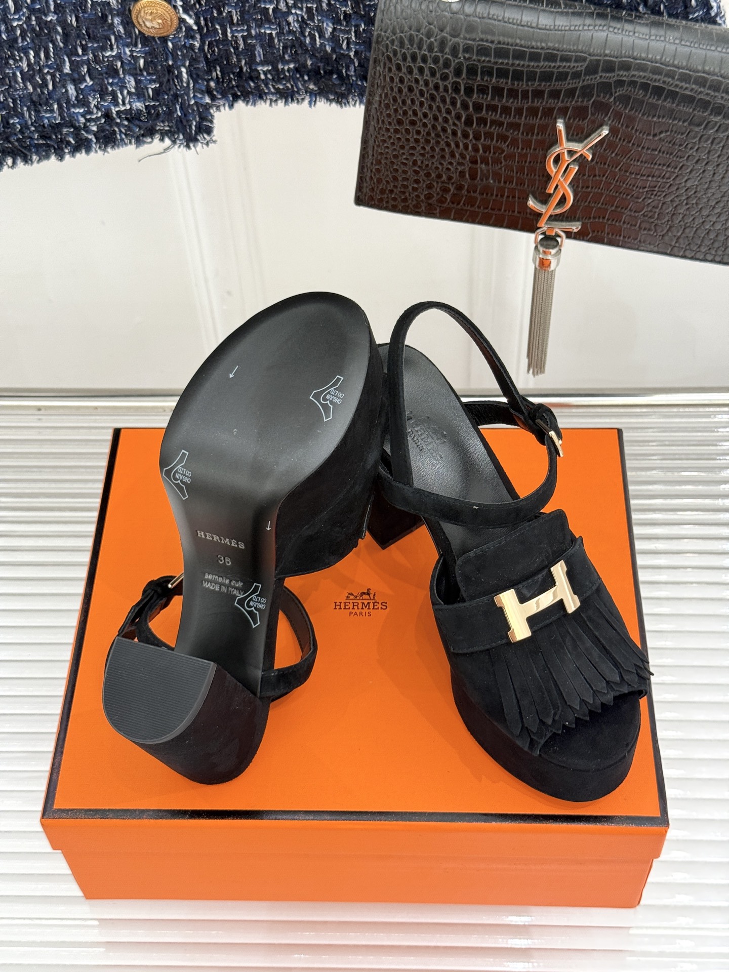 Hermès/爱马仕26WF新品H金属扣流苏防水台高跟凉鞋谁懂啊这双美到失语经典H扣刻入品牌灵魂灵动流苏