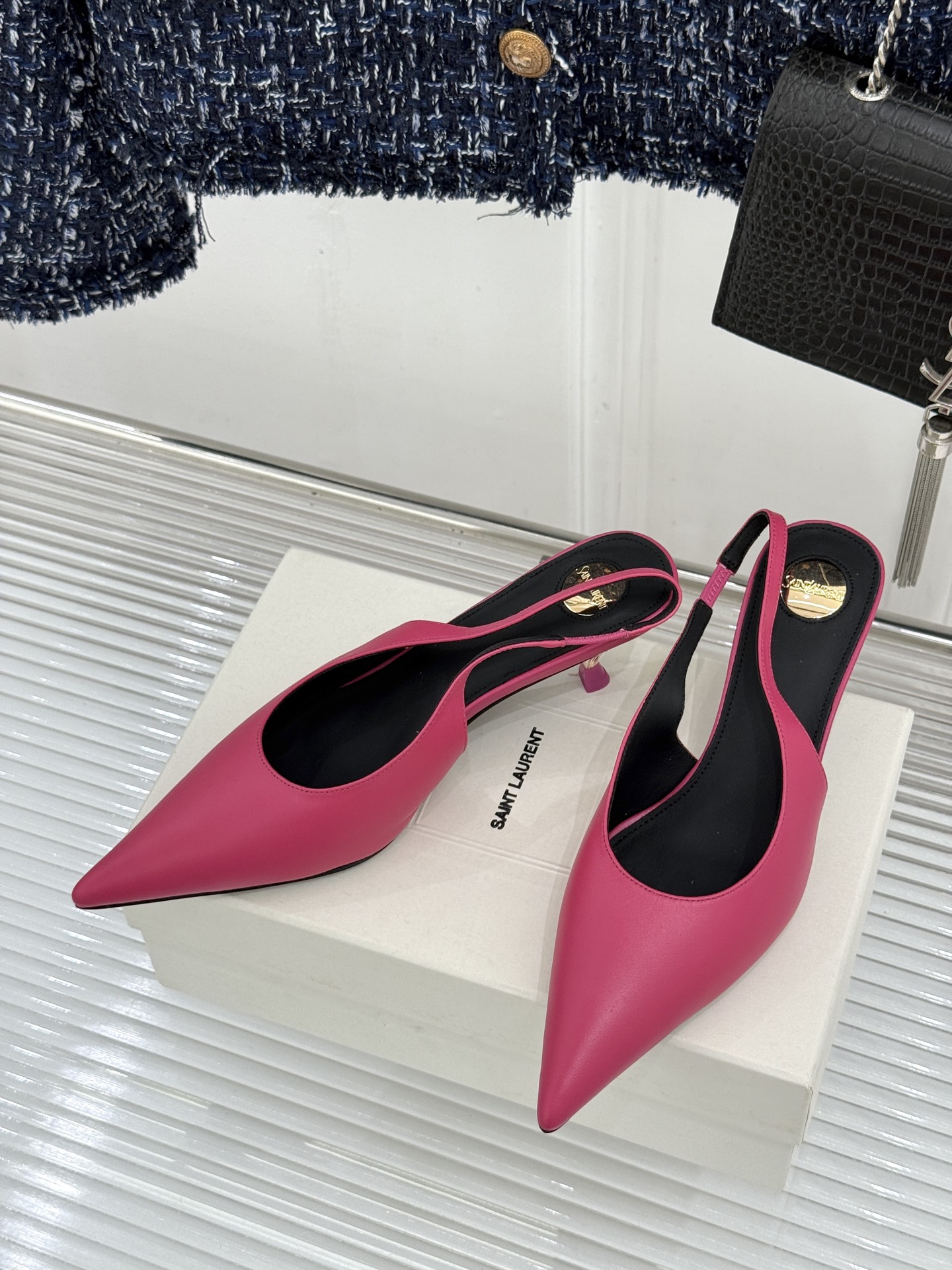 （配原版飞机盒）Saint Laurent /圣罗兰26WF新品极简尖头后空猫跟凉鞋清冷入骨的高级感天花