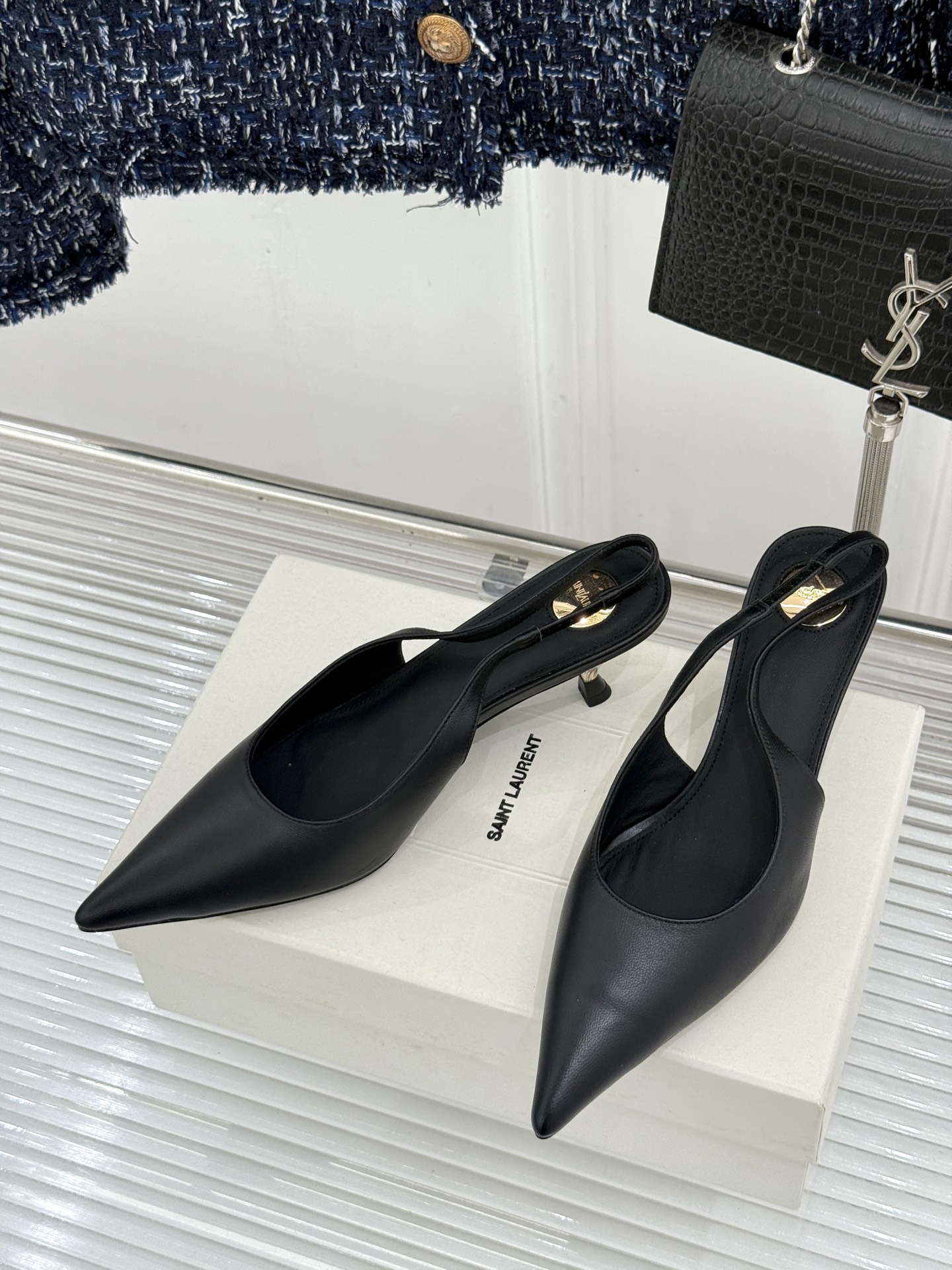 （配原版飞机盒）Saint Laurent /圣罗兰26WF新品极简尖头后空猫跟凉鞋清冷入骨的高级感天花