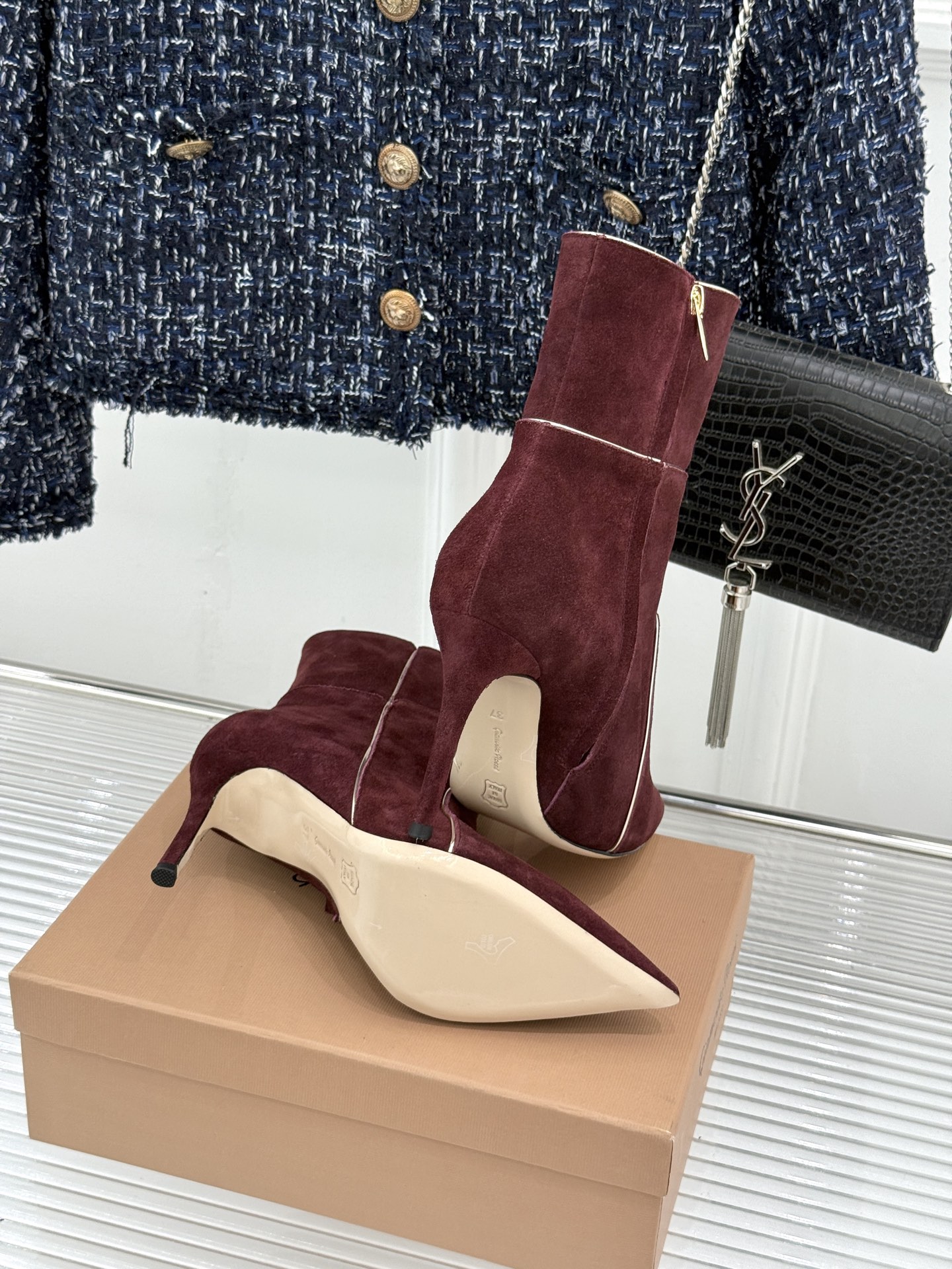 Gianvito Rossi 26WF秋冬新品尖头复古拼接细跟高跟短靴长靴复古拼接重塑尖头格调细高跟撑起
