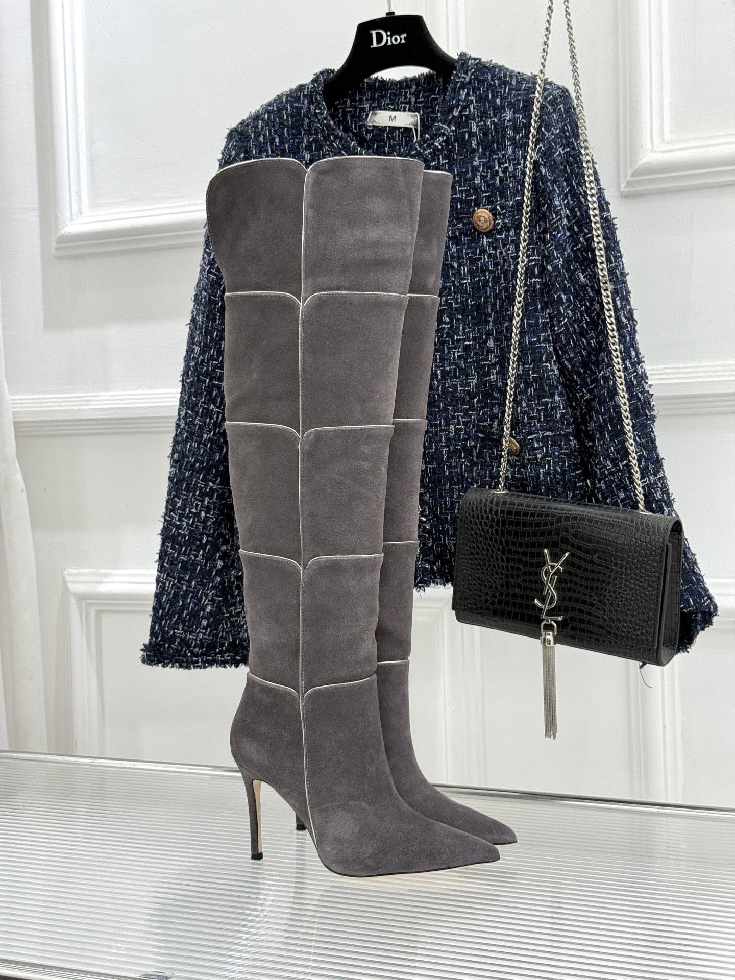 Gianvito Rossi 26WF秋冬新品尖头复古拼接细跟高跟短靴长靴复古拼接重塑尖头格调细高跟撑起