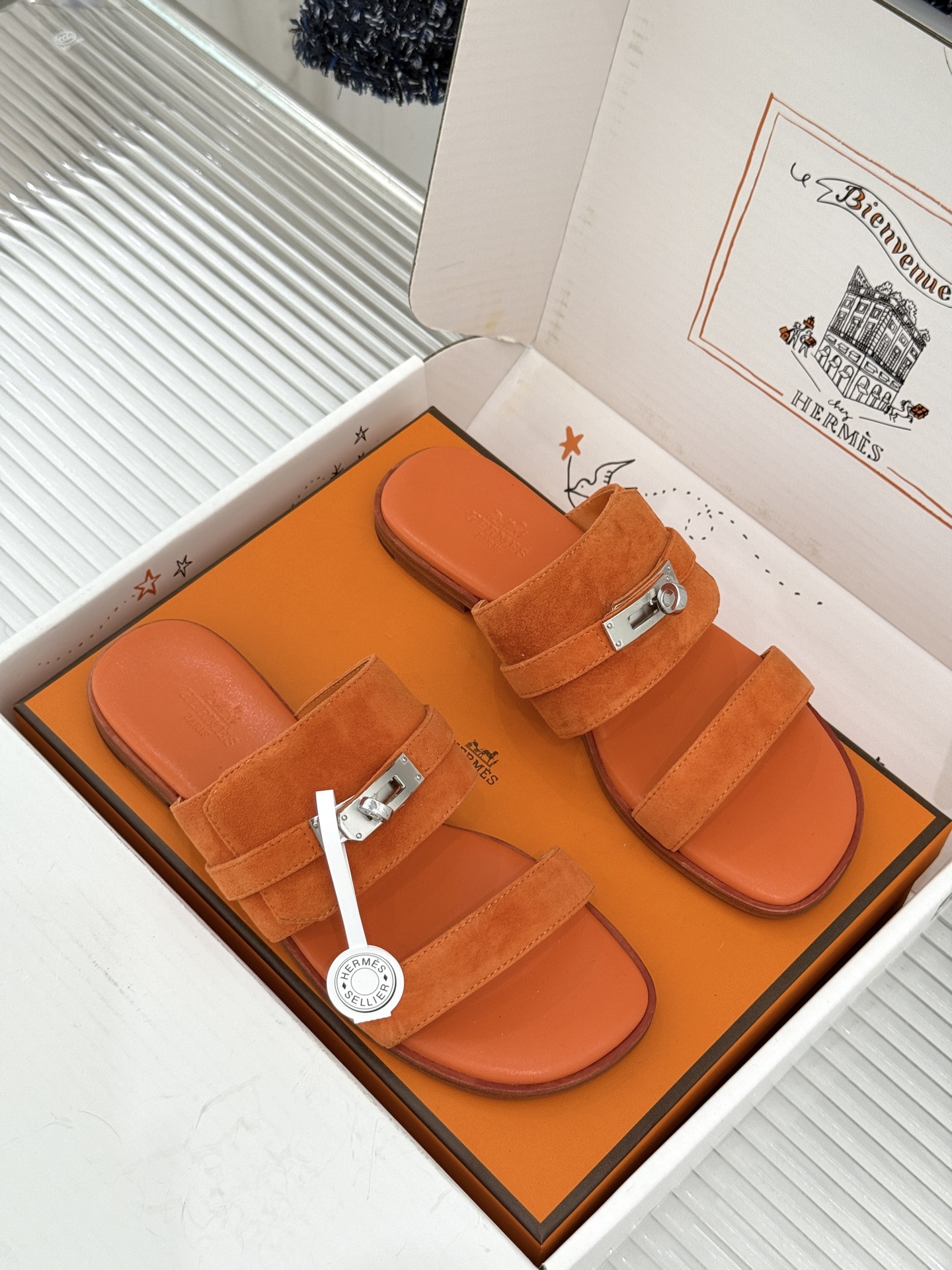 （配原版飞机盒）Hermès/爱马仕26WF新品Kelly扣一字带拖鞋夏日衣橱的点睛之笔质感经得住反复打