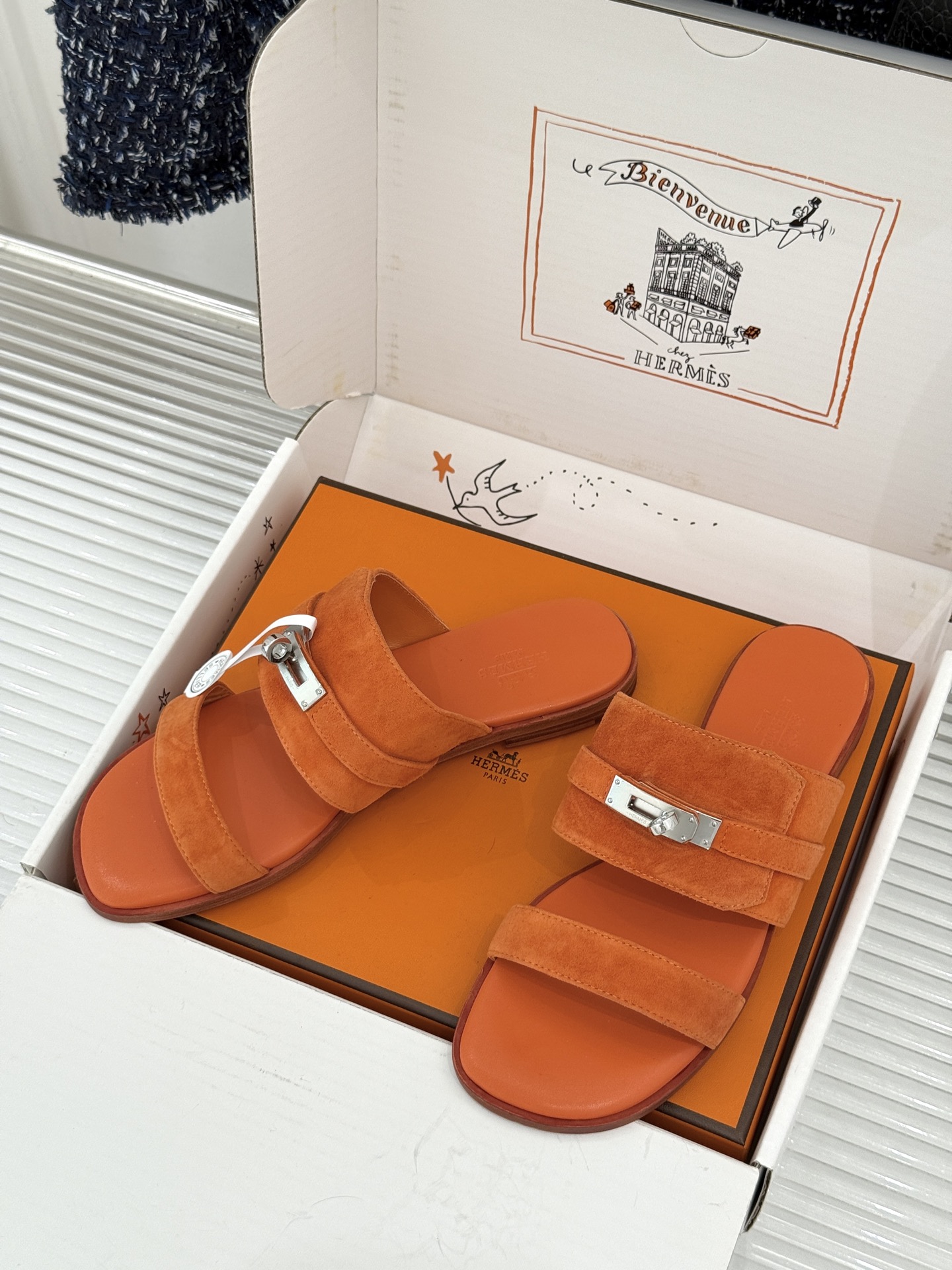 （配原版飞机盒）Hermès/爱马仕26WF新品Kelly扣一字带拖鞋夏日衣橱的点睛之笔质感经得住反复打