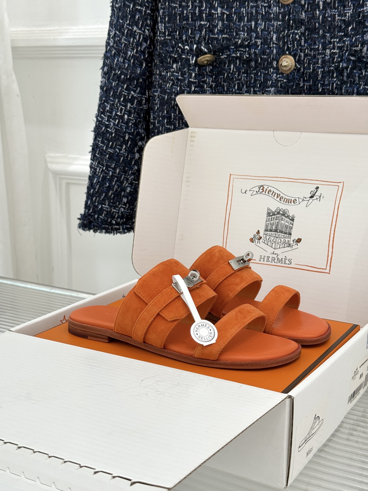 （配原版飞机盒）Hermès/爱马仕26WF新品Kelly扣一字带拖鞋夏日衣橱的点睛之笔质感经得住反复打