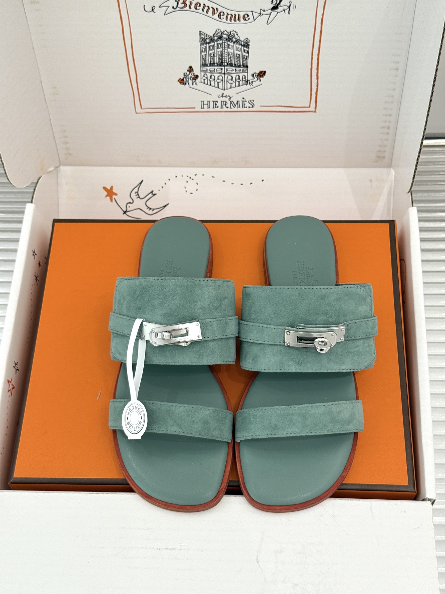 （配原版飞机盒）Hermès/爱马仕26WF新品Kelly扣一字带拖鞋夏日衣橱的点睛之笔质感经得住反复打