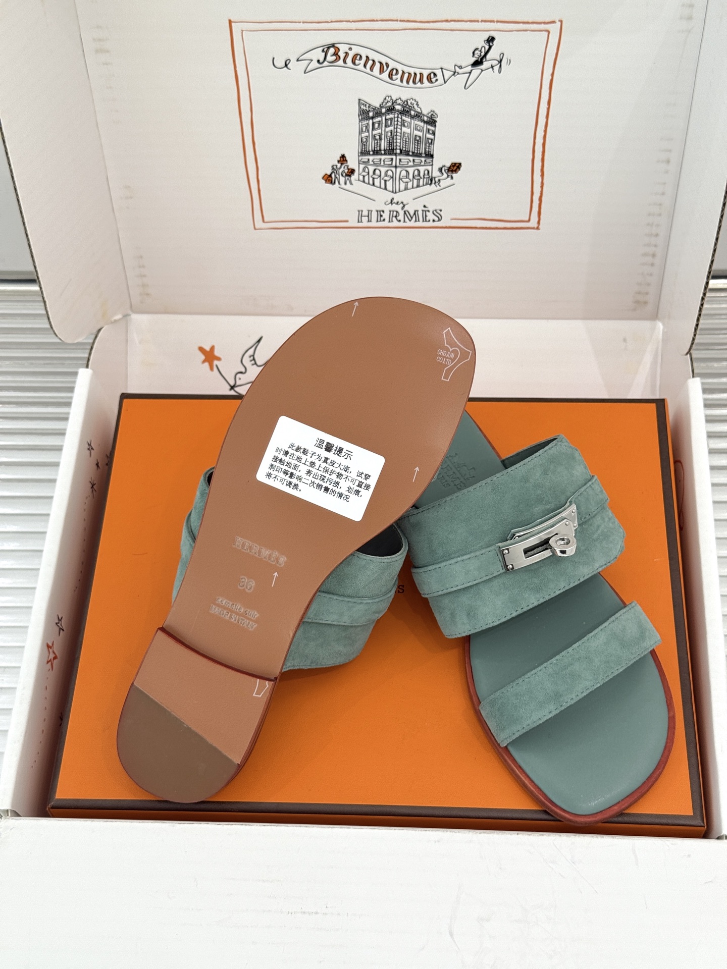 （配原版飞机盒）Hermès/爱马仕26WF新品Kelly扣一字带拖鞋夏日衣橱的点睛之笔质感经得住反复打