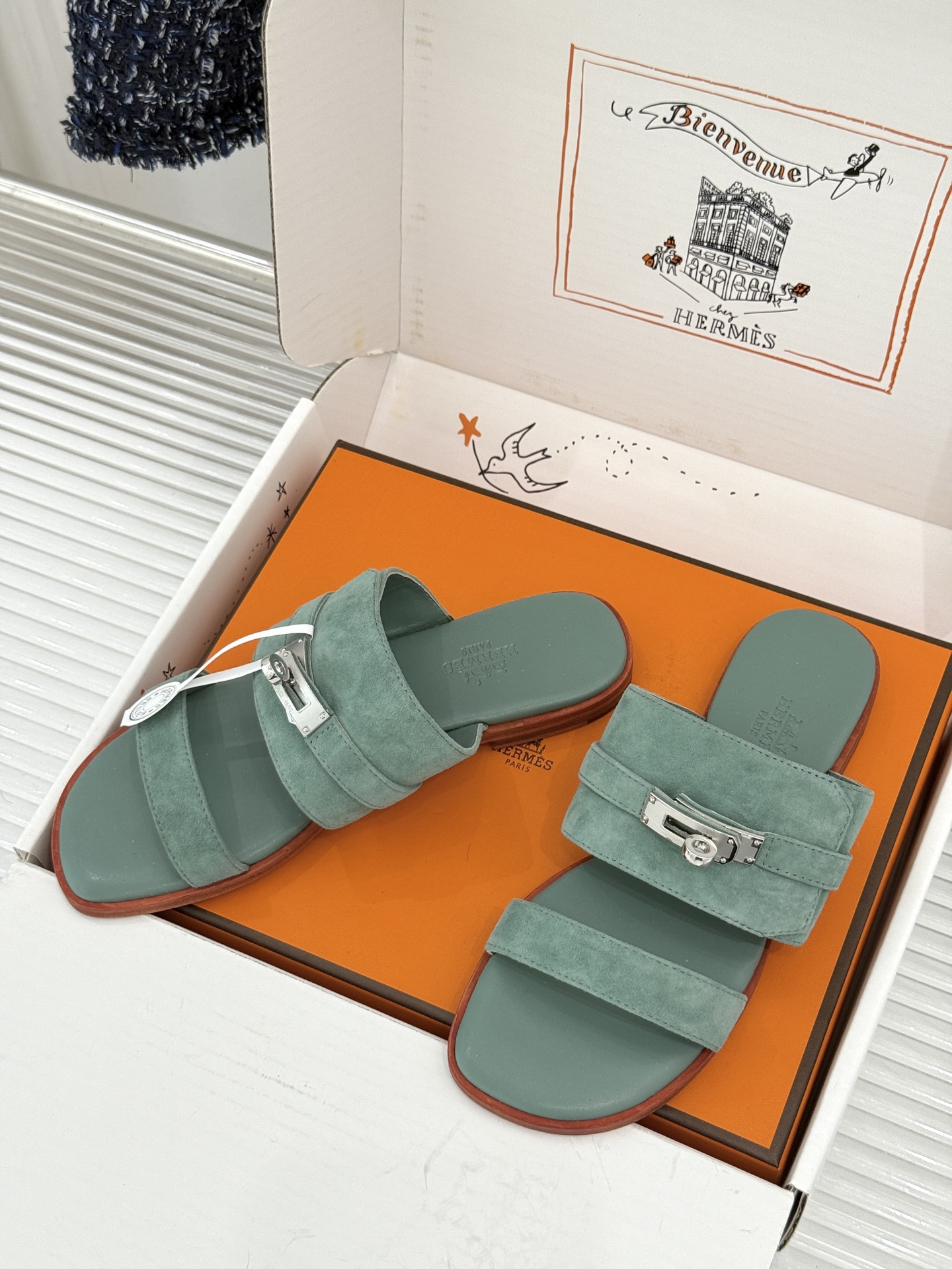 （配原版飞机盒）Hermès/爱马仕26WF新品Kelly扣一字带拖鞋夏日衣橱的点睛之笔质感经得住反复打