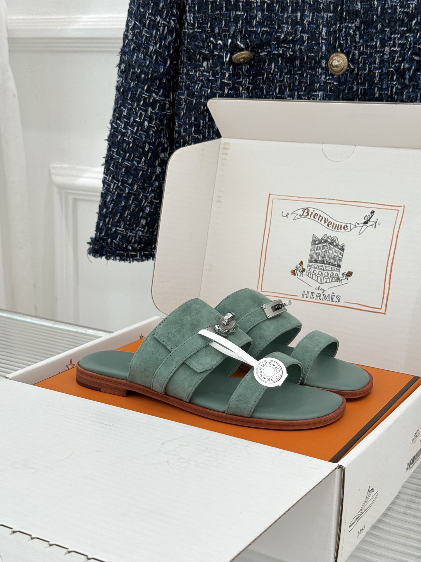 （配原版飞机盒）Hermès/爱马仕26WF新品Kelly扣一字带拖鞋夏日衣橱的点睛之笔质感经得住反复打