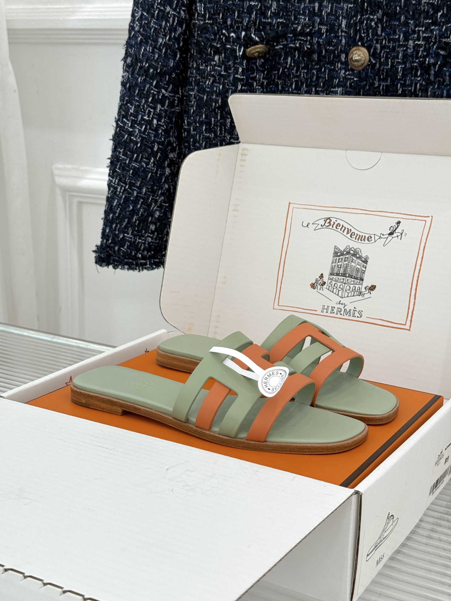（配原版飞机盒）Hermès/爱马仕26WF新品拼色一字带拖鞋春夏衣橱点睛之笔质感经得住反复打量能穿好多