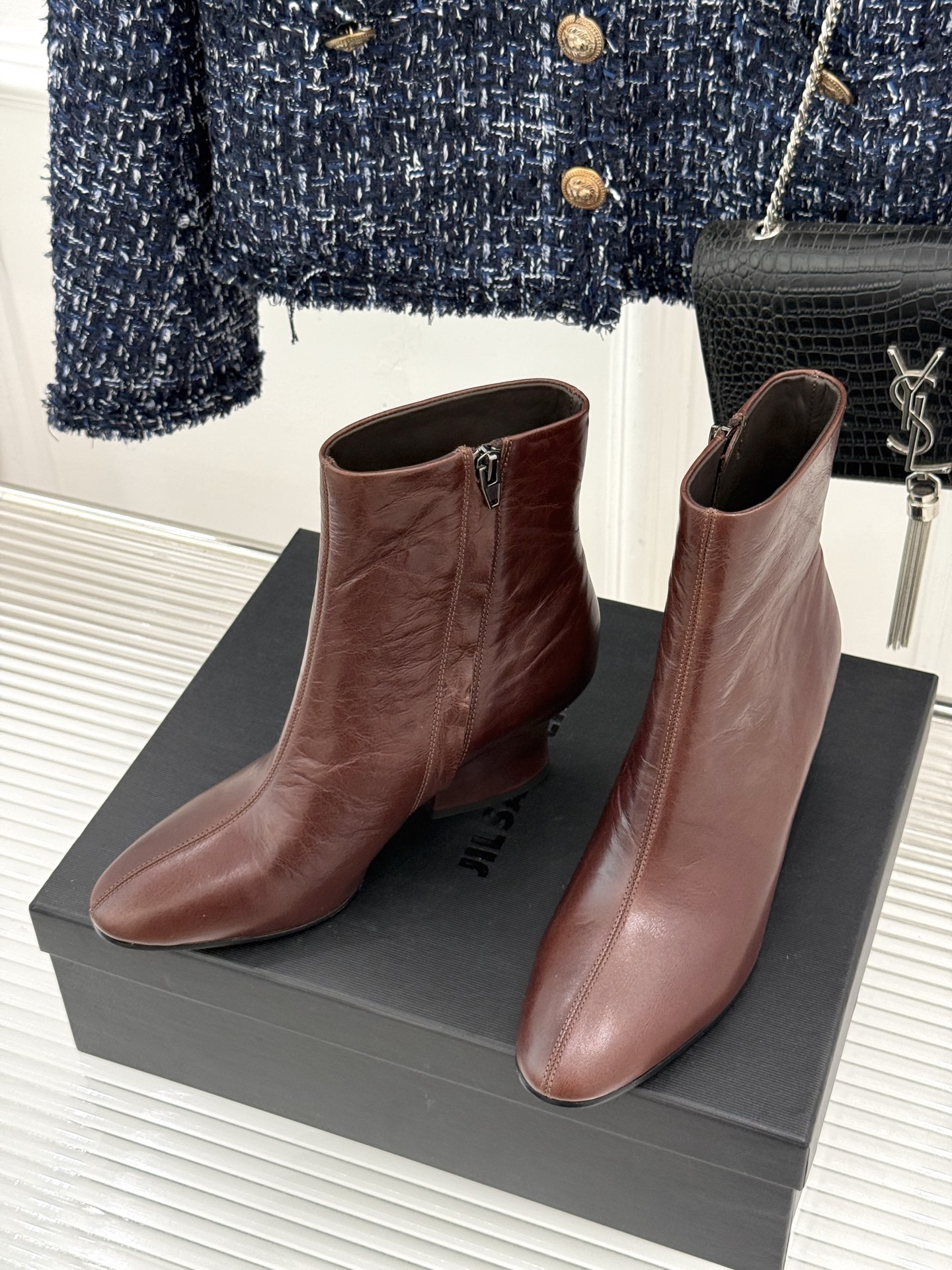 Jil Sander/吉尔桑达极26WF新品绑带粗跟短靴极简党秋冬的本命短靴低调鞋款辨识度却很高舒适与格