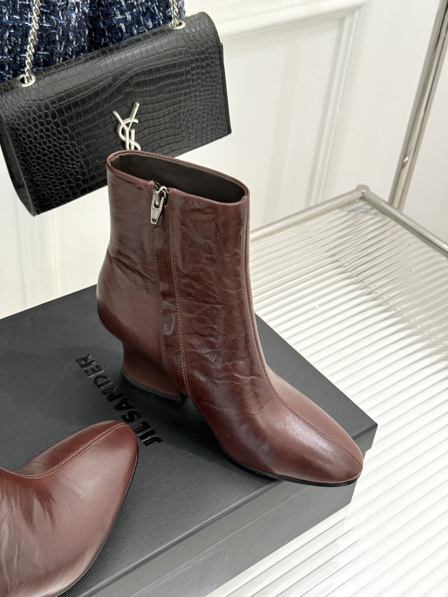 Jil Sander/吉尔桑达极26WF新品绑带粗跟短靴极简党秋冬的本命短靴低调鞋款辨识度却很高舒适与格