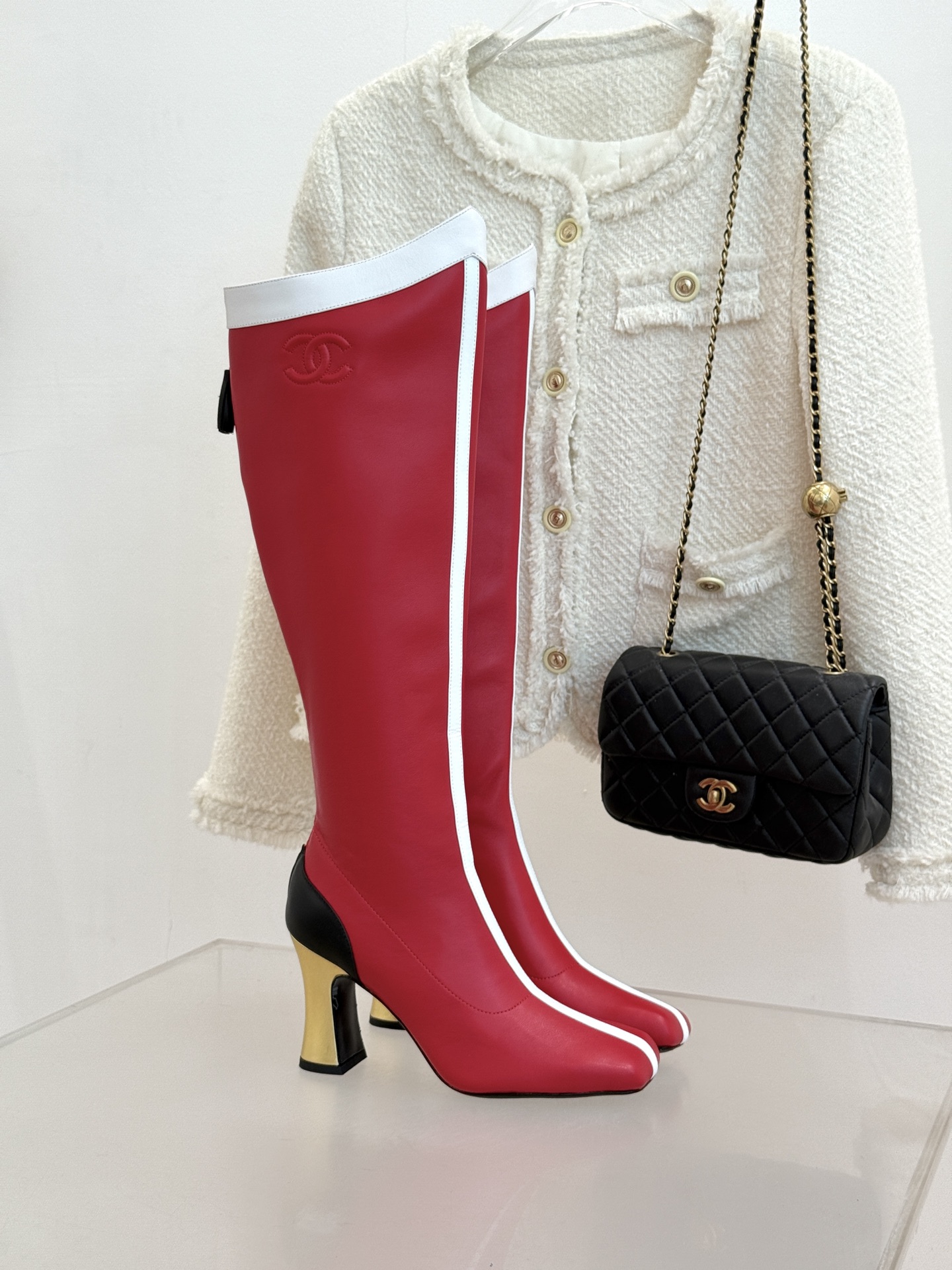 CHANE*｜小香26A秋冬新品 双C拼接方头金属跟高跟长靴 秋冬鞋柜必有它位置 时髦精闭眼入不亏 解锁秋冬穿搭万能密码