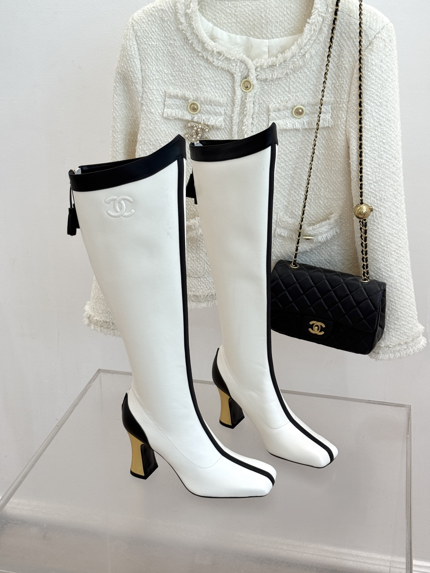 CHANE*｜小香26A秋冬新品 双C拼接方头金属跟高跟长靴 秋冬鞋柜必有它位置 时髦精闭眼入不亏 解锁秋冬穿搭万能密码