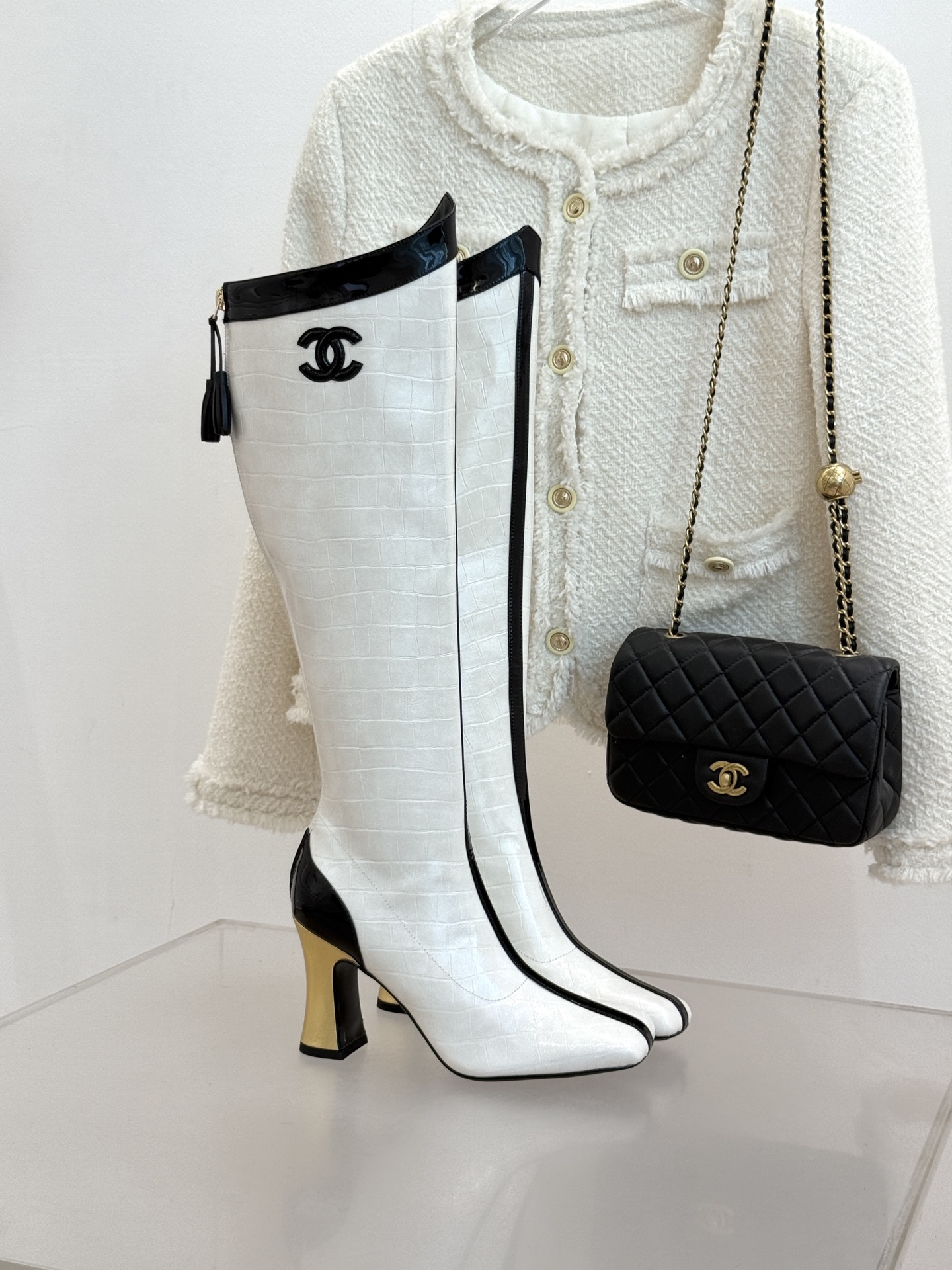 CHANE*｜小香26A秋冬新品 双C拼接方头金属跟高跟长靴 秋冬鞋柜必有它位置 时髦精闭眼入不亏 解锁秋冬穿搭万能密码