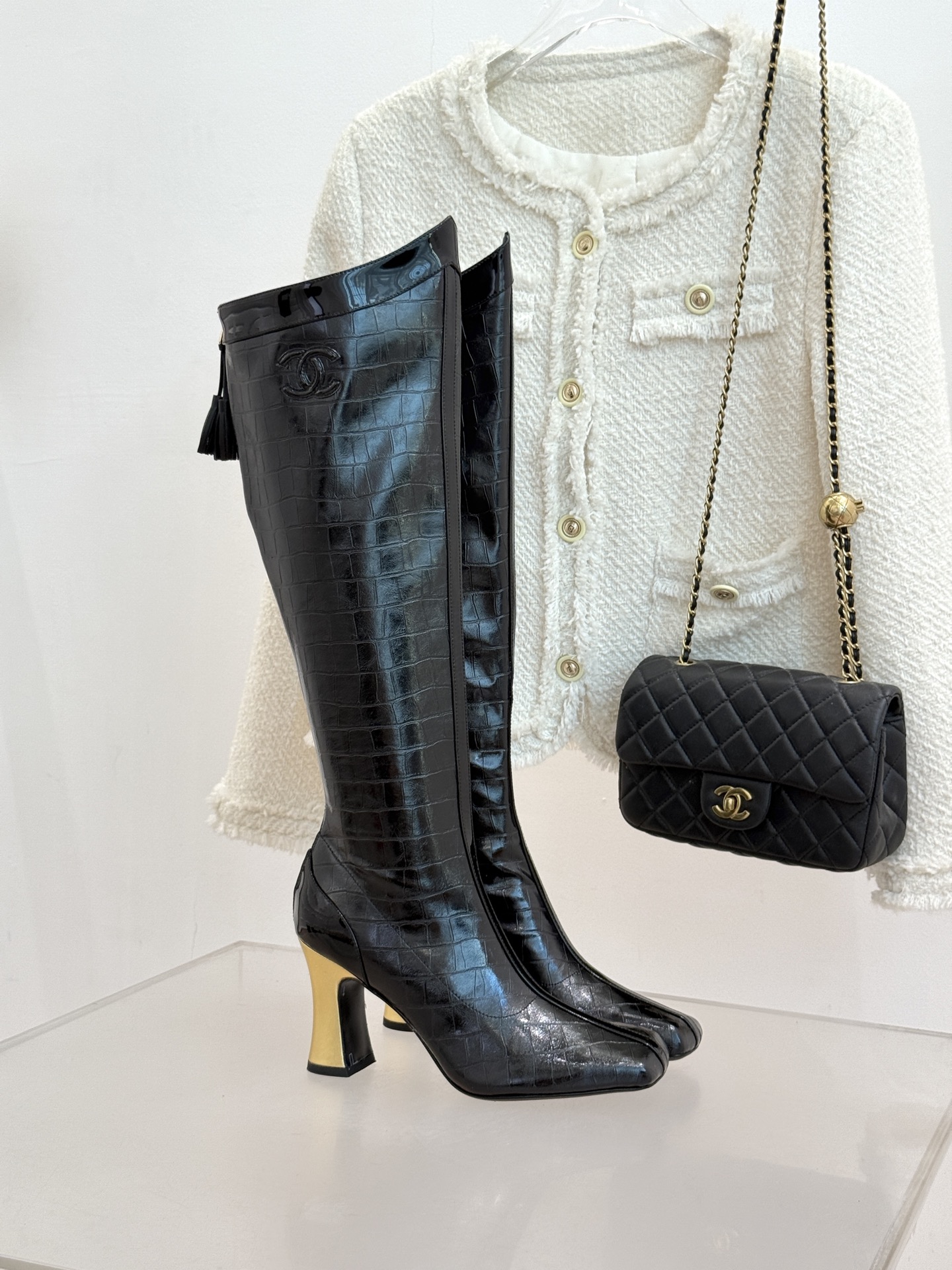 CHANE*｜小香26A秋冬新品 双C拼接方头金属跟高跟长靴 秋冬鞋柜必有它位置 时髦精闭眼入不亏 解锁秋冬穿搭万能密码