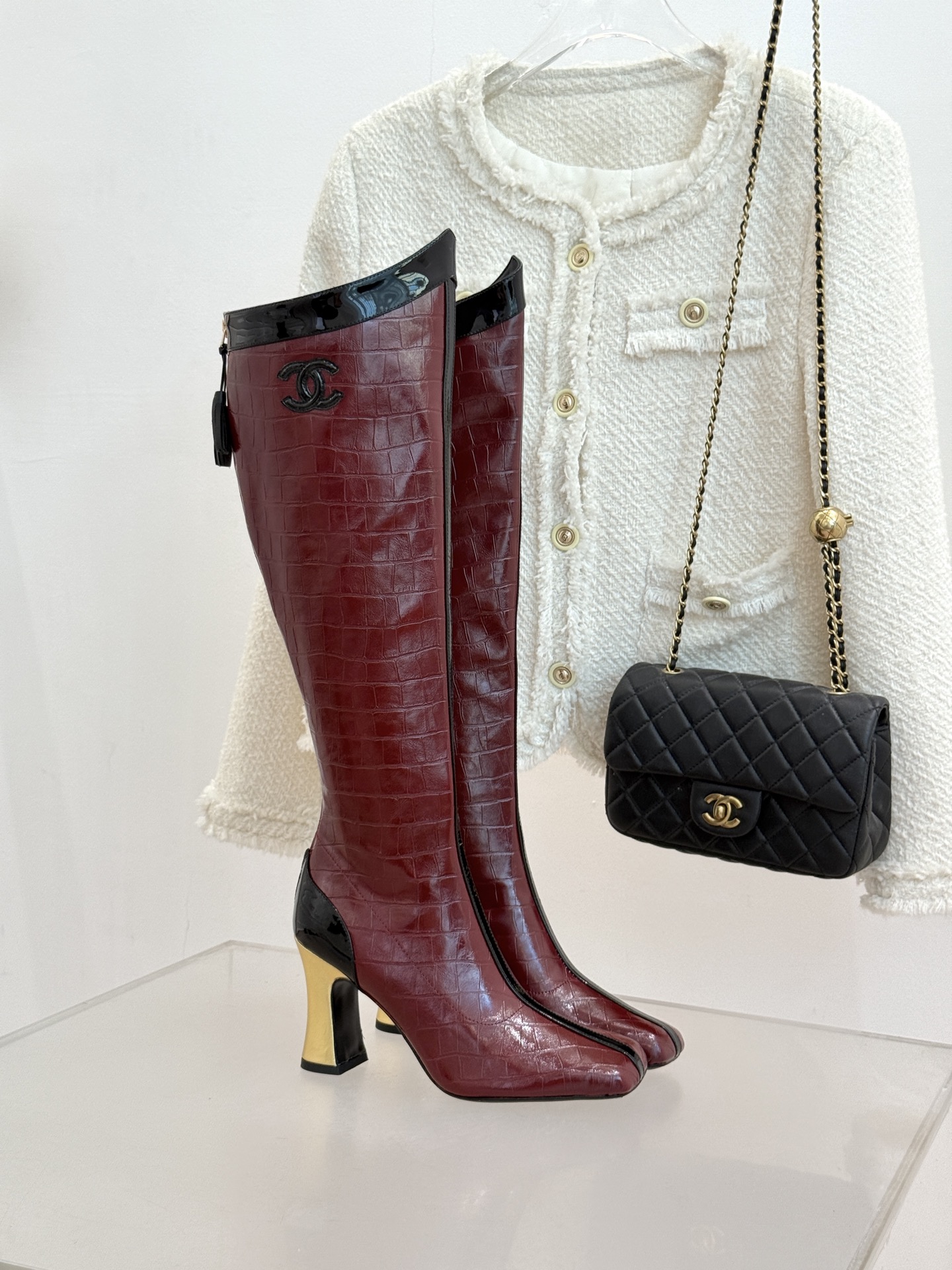 CHANE*｜小香26A秋冬新品 双C拼接方头金属跟高跟长靴 秋冬鞋柜必有它位置 时髦精闭眼入不亏 解锁秋冬穿搭万能密码