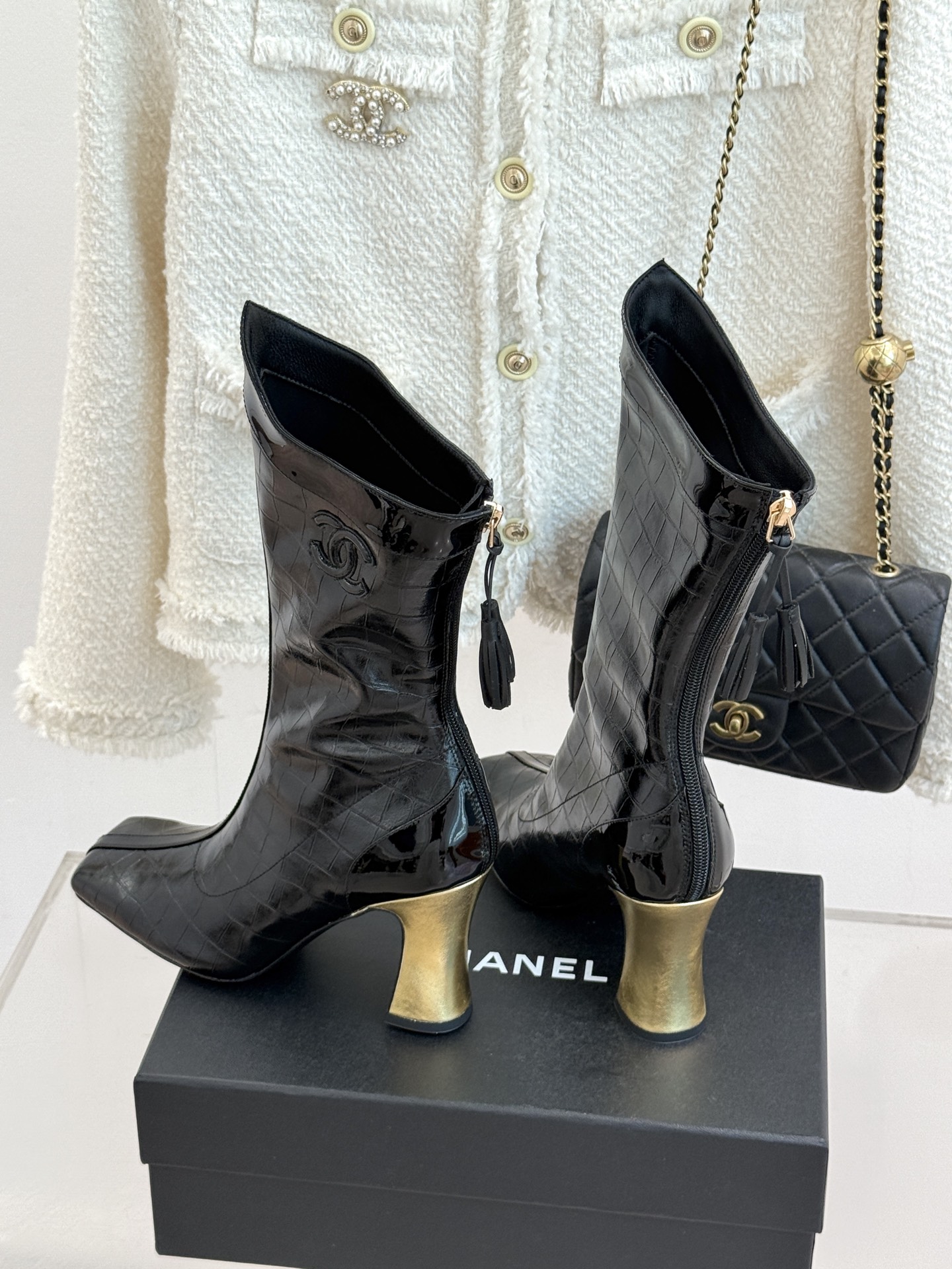 CHANE*｜小香26A秋冬新品 双C拼接方头金属跟高跟长靴 秋冬鞋柜必有它位置 时髦精闭眼入不亏 解锁秋冬穿搭万能密码