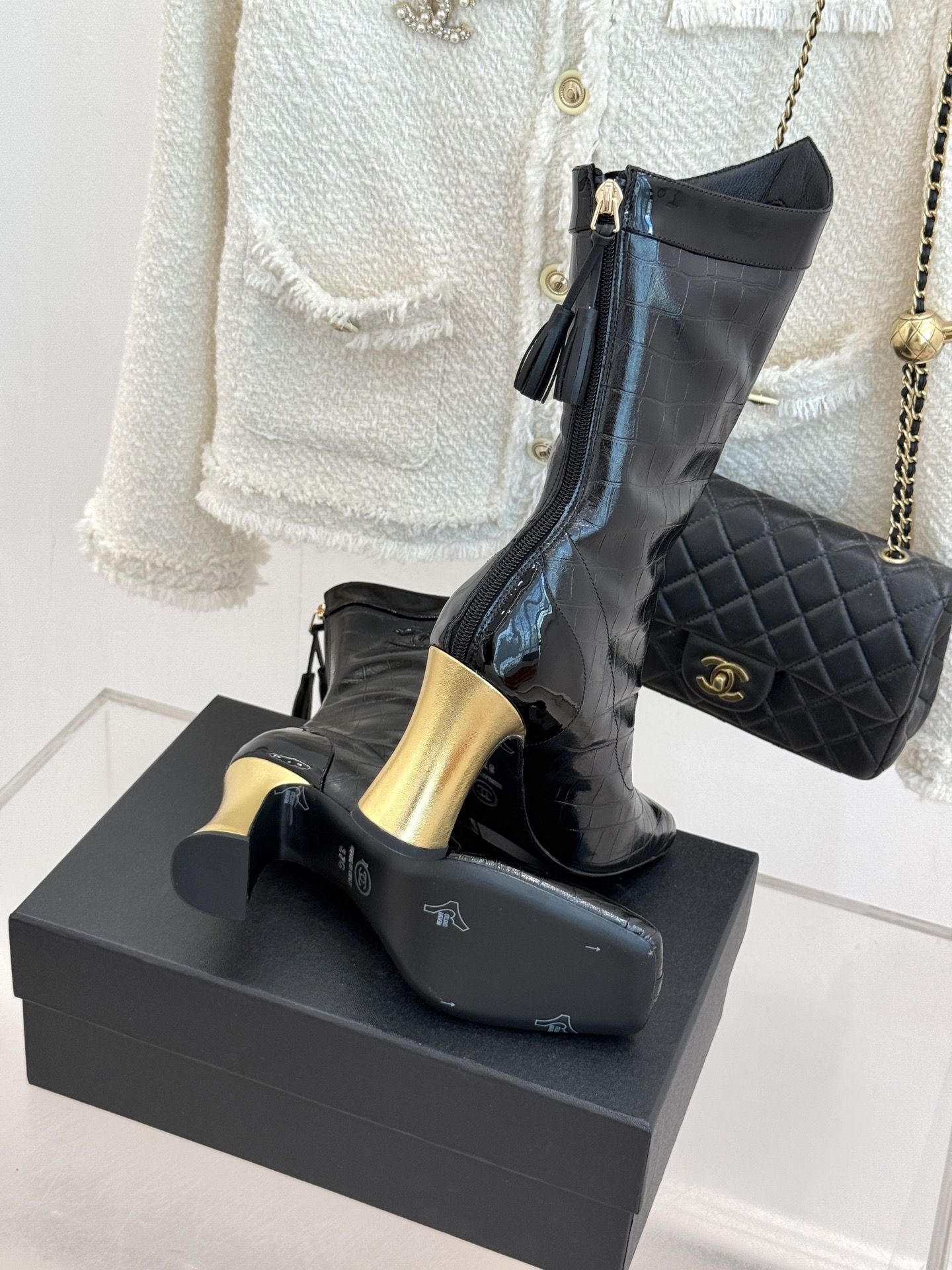CHANE*｜小香26A秋冬新品 双C拼接方头金属跟高跟长靴 秋冬鞋柜必有它位置 时髦精闭眼入不亏 解锁秋冬穿搭万能密码