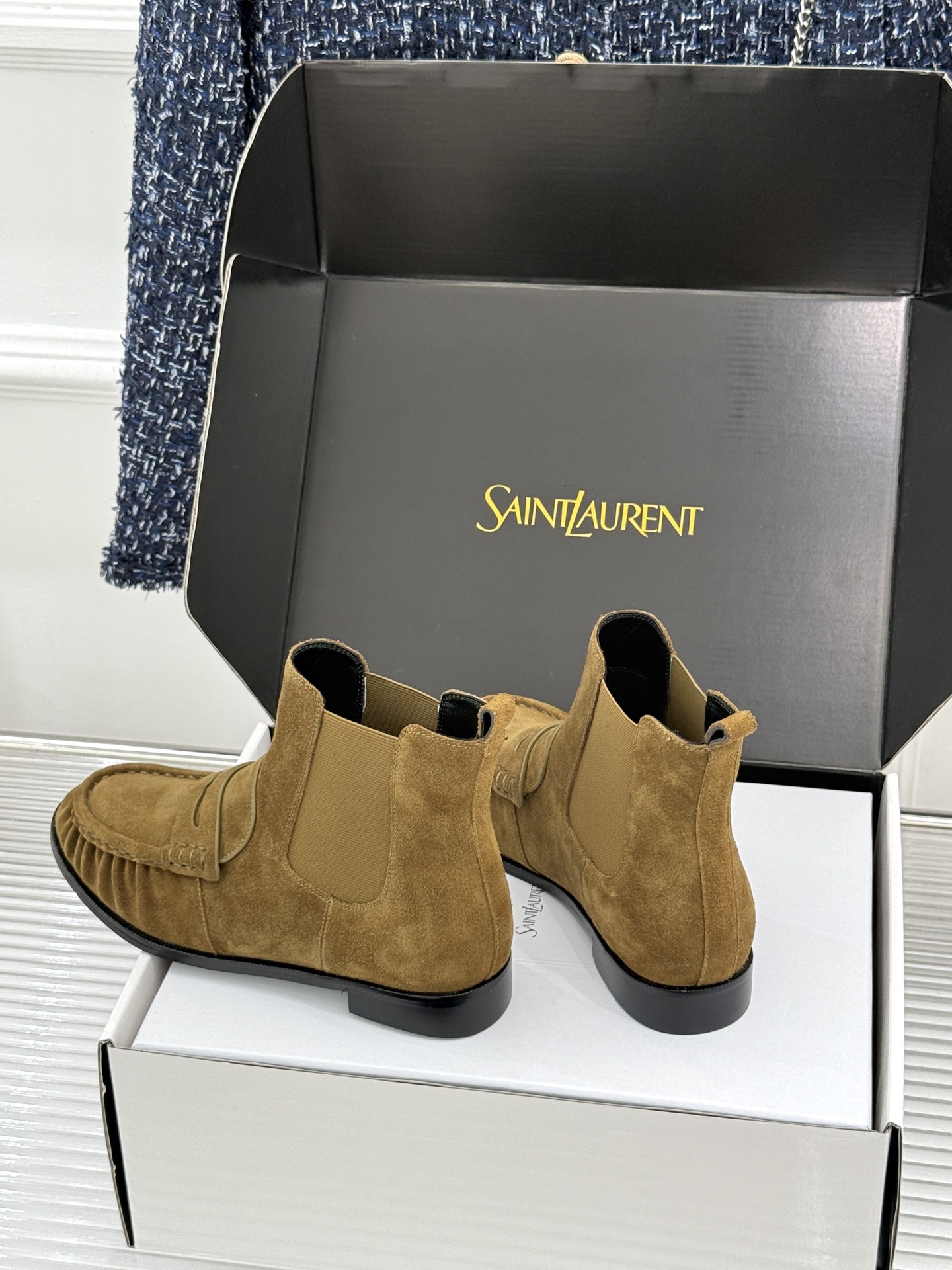 （配原版飞机盒） saintlaurent/YSL圣罗兰26WF 新品褶皱切尔西短靴 秋冬衣橱必备酷飒单品 上脚秒变摩登