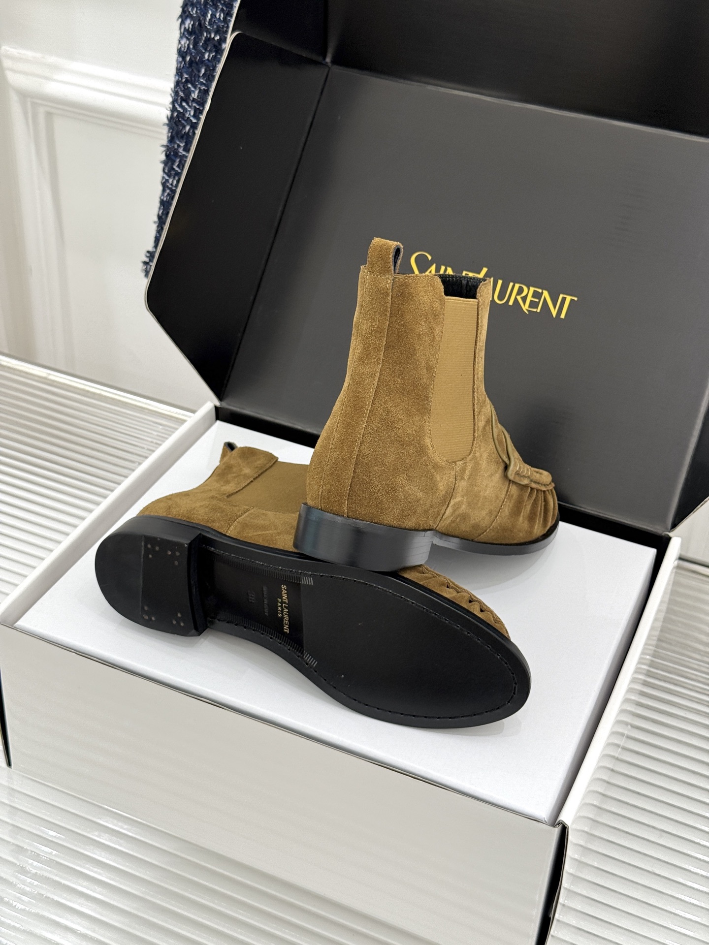 （配原版飞机盒） saintlaurent/YSL圣罗兰26WF 新品褶皱切尔西短靴 秋冬衣橱必备酷飒单品 上脚秒变摩登