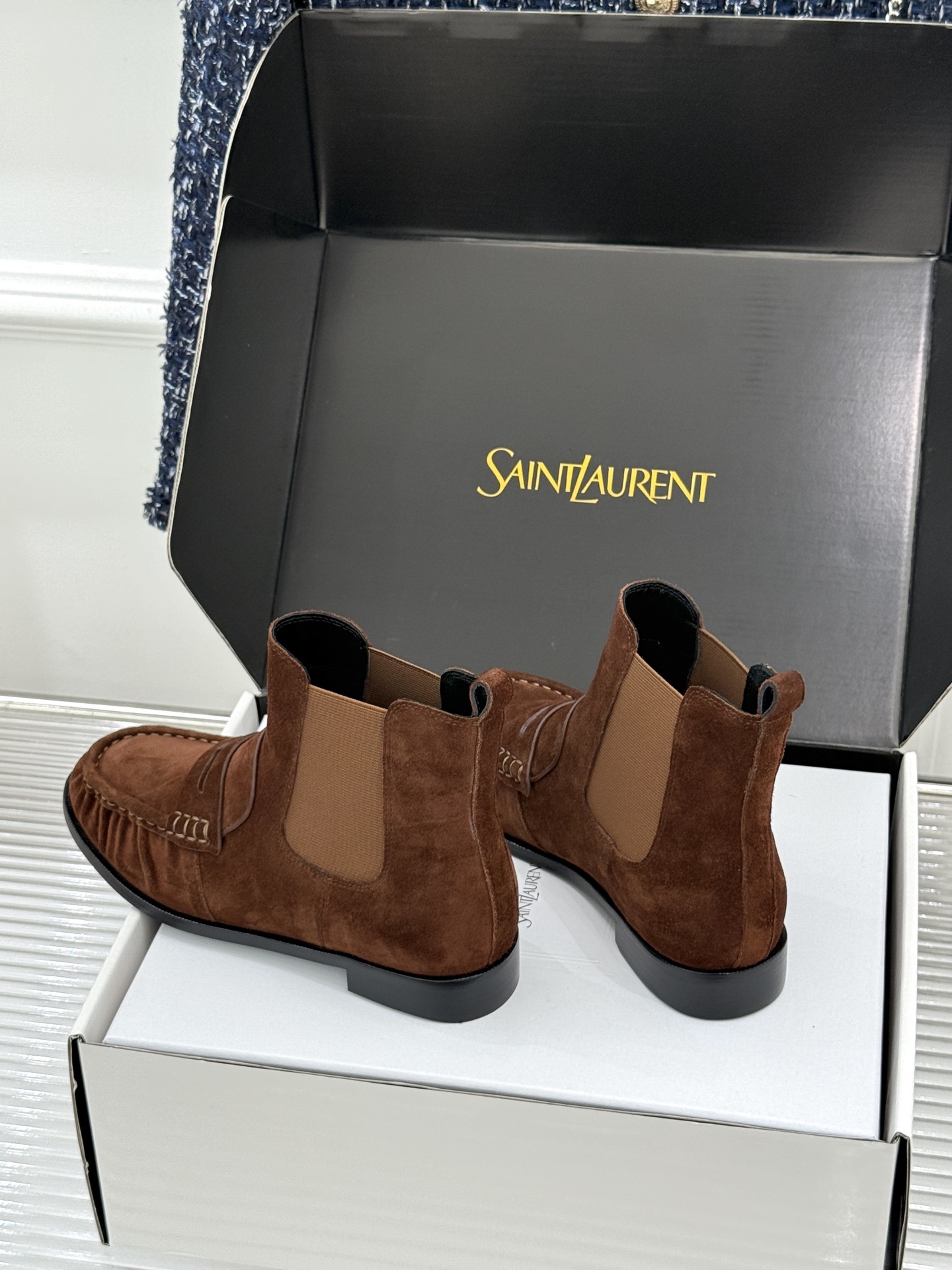 （配原版飞机盒） saintlaurent/YSL圣罗兰26WF 新品褶皱切尔西短靴 秋冬衣橱必备酷飒单品 上脚秒变摩登