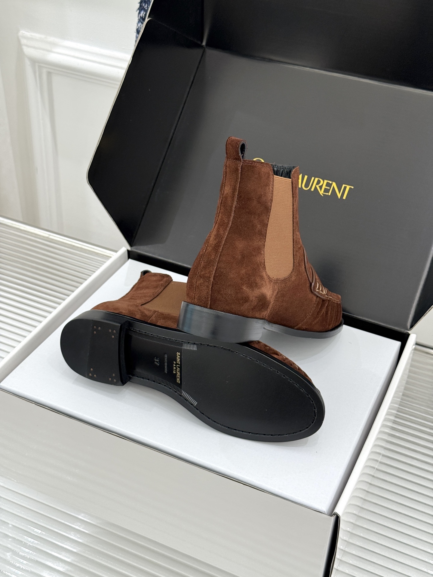 （配原版飞机盒） saintlaurent/YSL圣罗兰26WF 新品褶皱切尔西短靴 秋冬衣橱必备酷飒单品 上脚秒变摩登