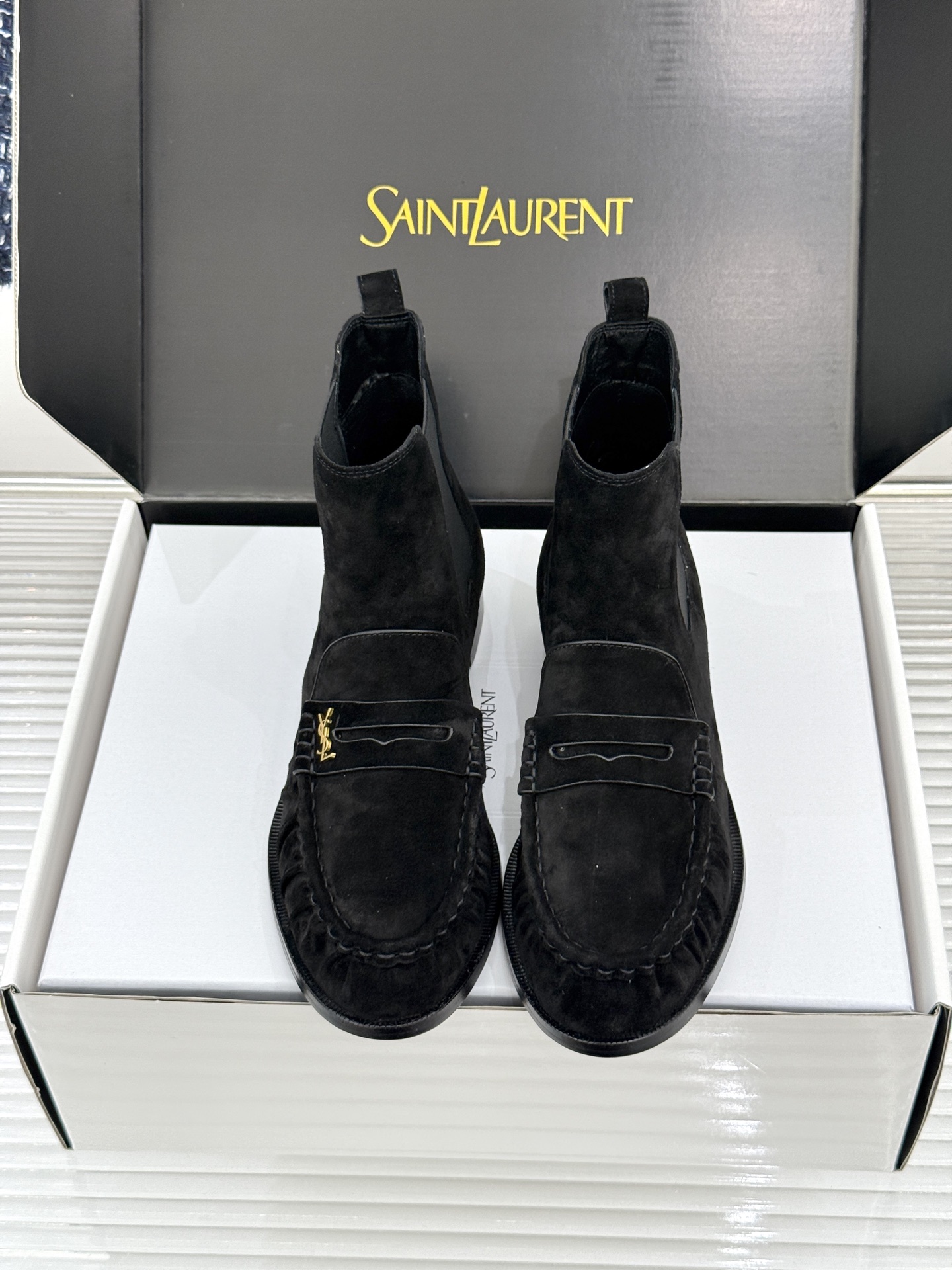 （配原版飞机盒） saintlaurent/YSL圣罗兰26WF 新品褶皱切尔西短靴 秋冬衣橱必备酷飒单品 上脚秒变摩登