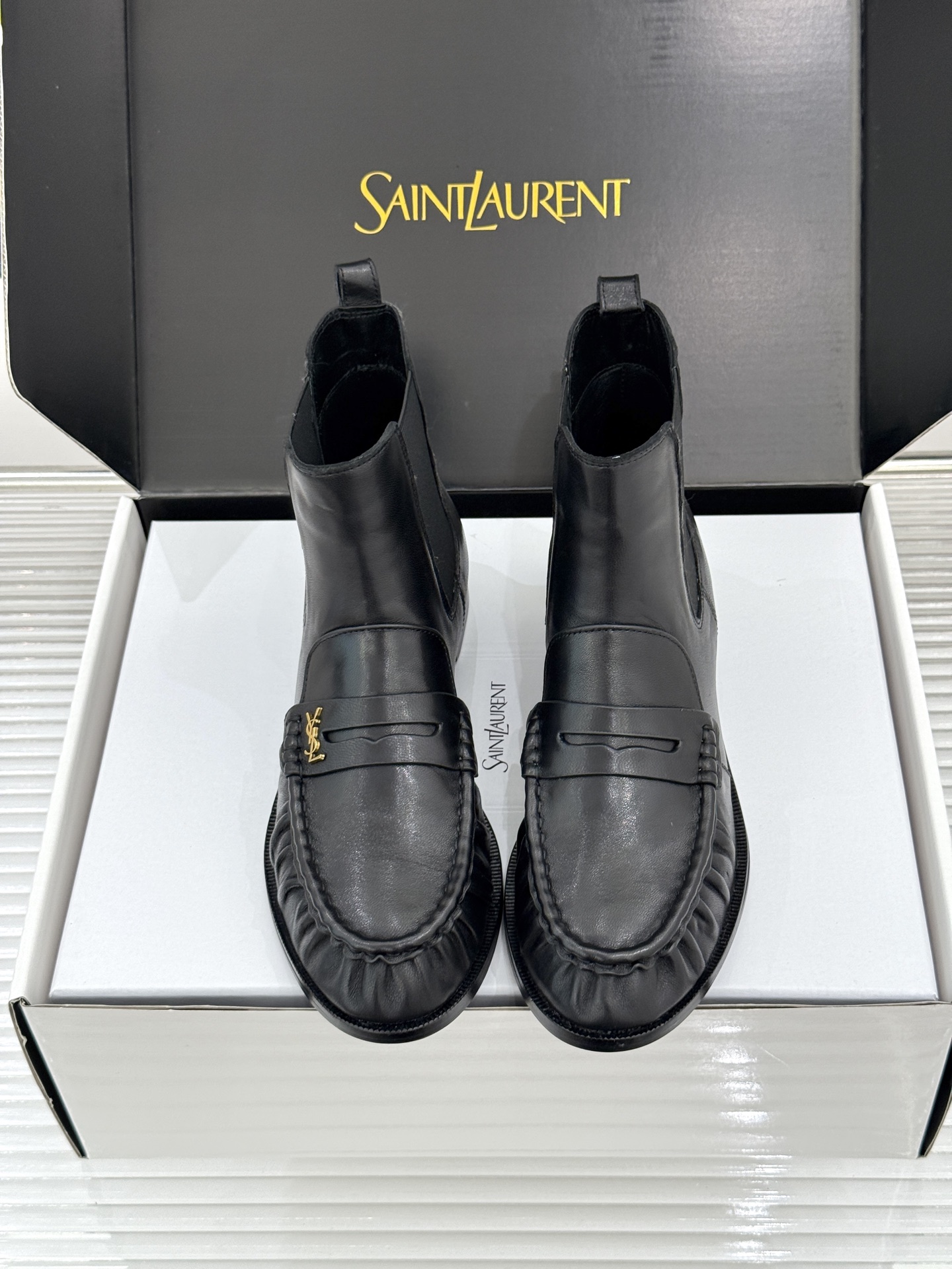 （配原版飞机盒） saintlaurent/YSL圣罗兰26WF 新品褶皱切尔西短靴 秋冬衣橱必备酷飒单品 上脚秒变摩登