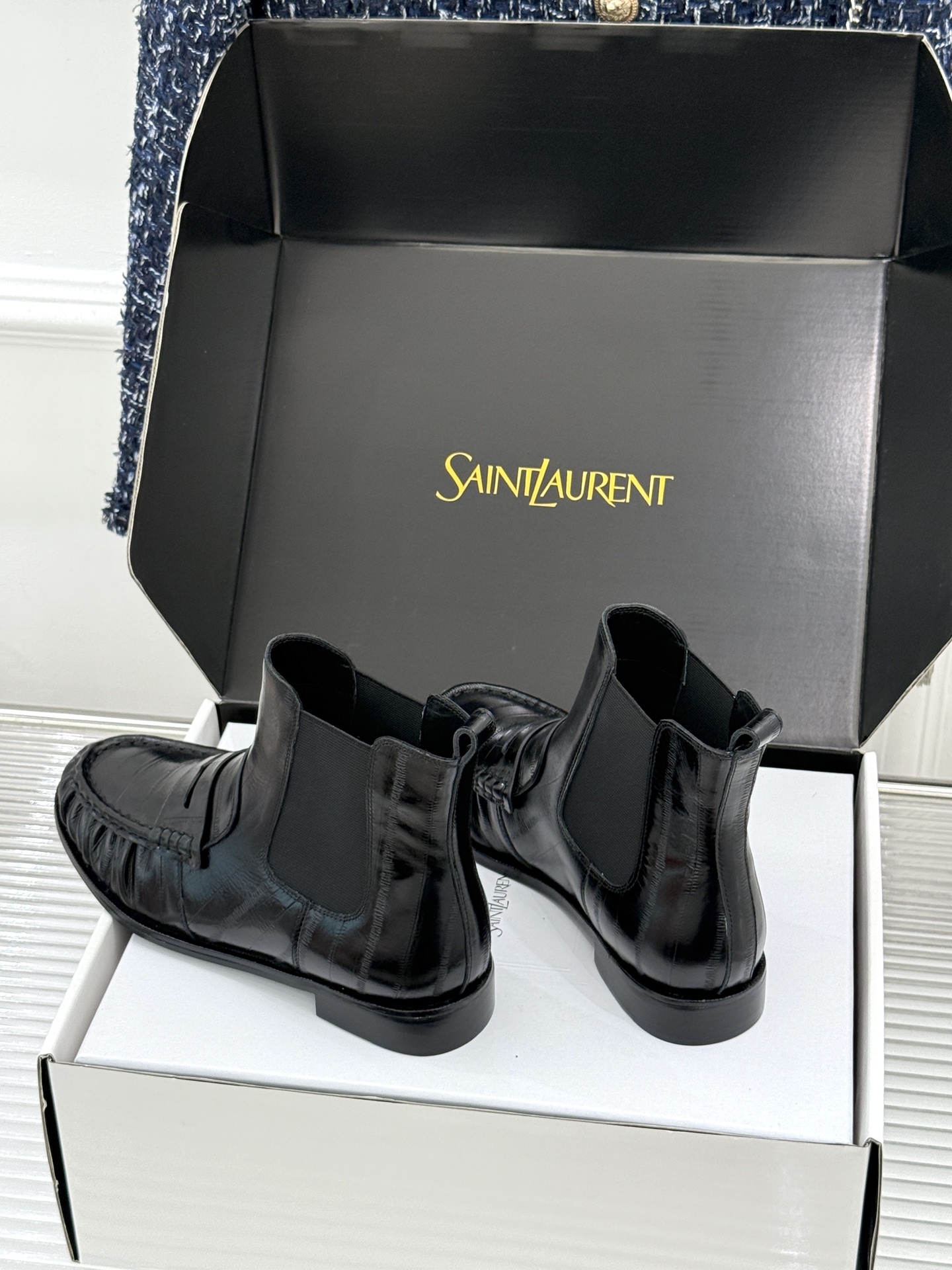 （配原版飞机盒） saintlaurent/YSL圣罗兰26WF 新品褶皱切尔西短靴 秋冬衣橱必备酷飒单品 上脚秒变摩登