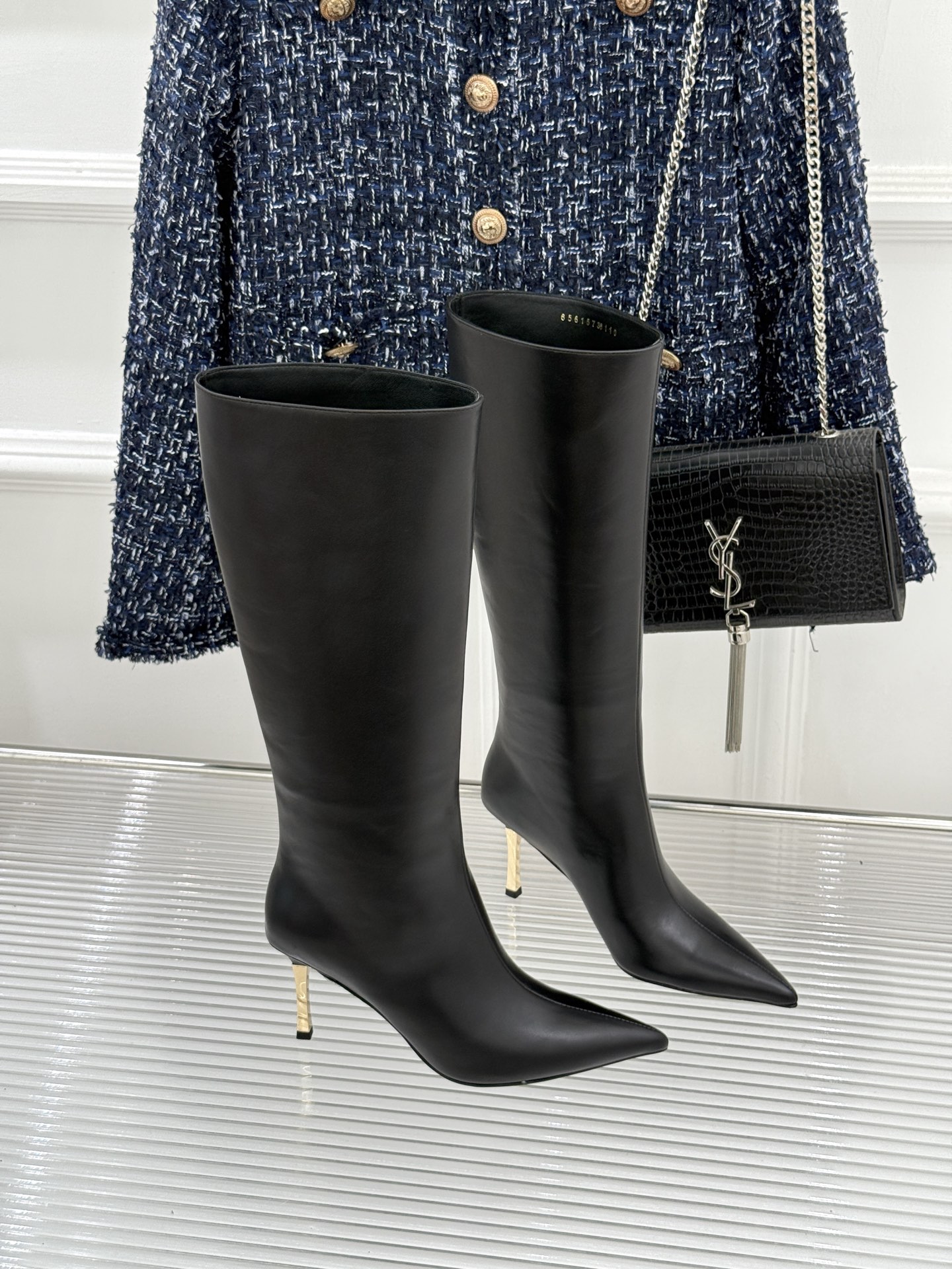 Gucci Pointed Bamboo Heel Knee-High Leather Boots