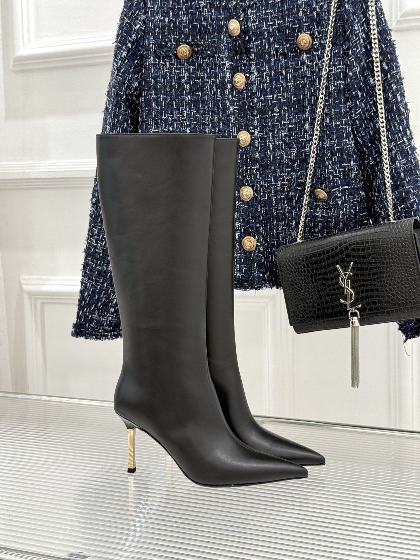 Gucci Pointed Bamboo Heel Knee-High Leather Boots