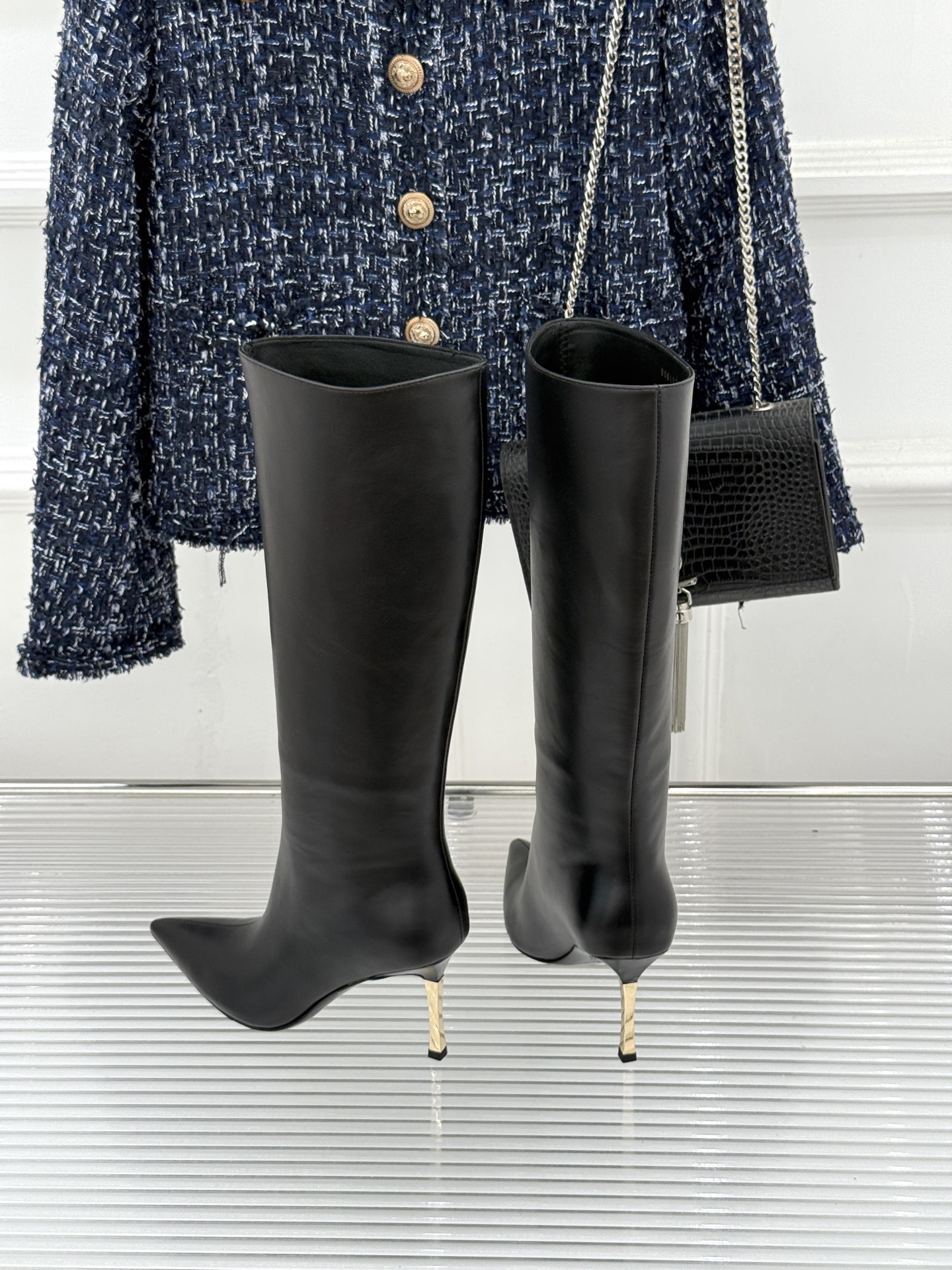Gucci Pointed Bamboo Heel Knee-High Leather Boots