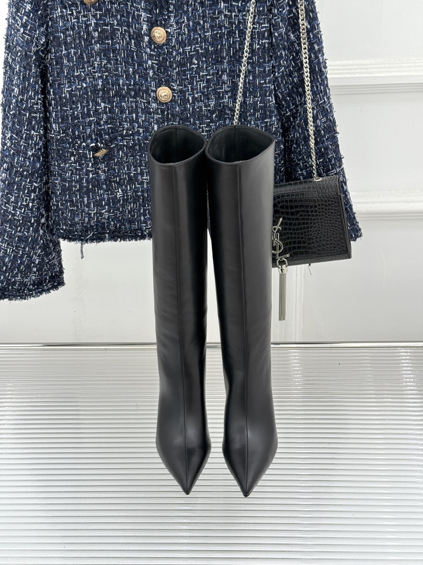 Gucci Pointed Bamboo Heel Knee-High Leather Boots