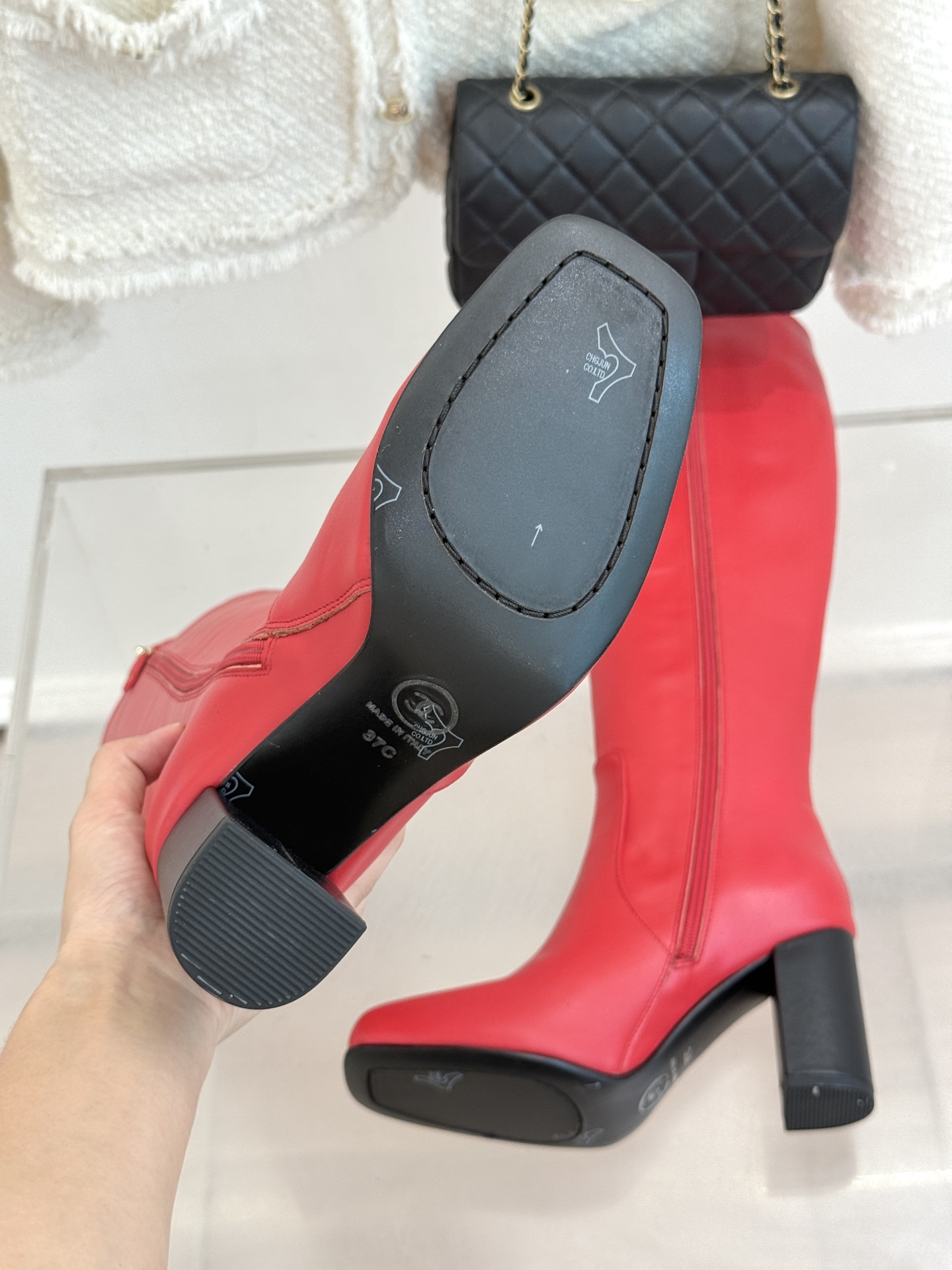CHANE*｜小香26B新品极简 方头粗跟长靴 极简方头勾勒利落线条 高筒靴型修饰腿型比例 粗跟稳当悄悄拔高身形 双C暗